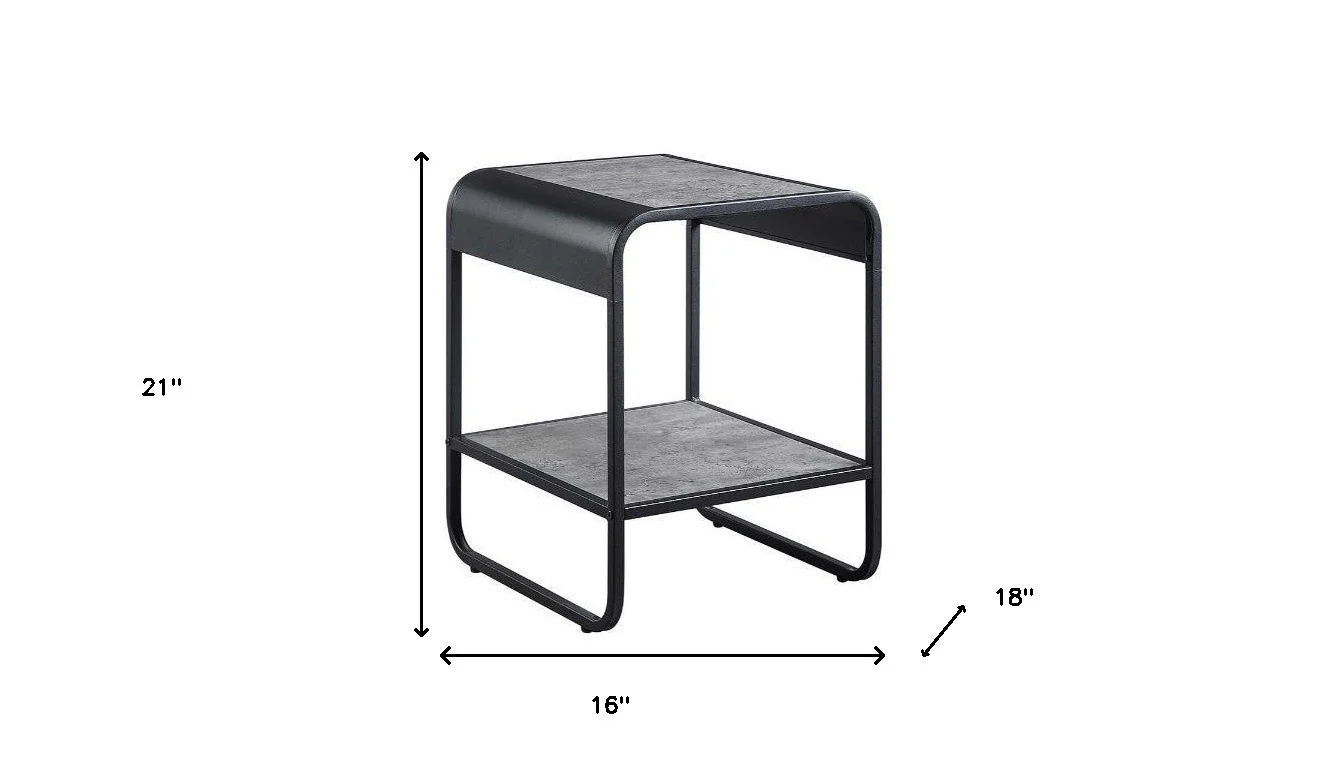 21" Black And Concrete Gray Manufactured Wood And Metal Rectangular End Table With Shelf By Homeroots - Image 5
