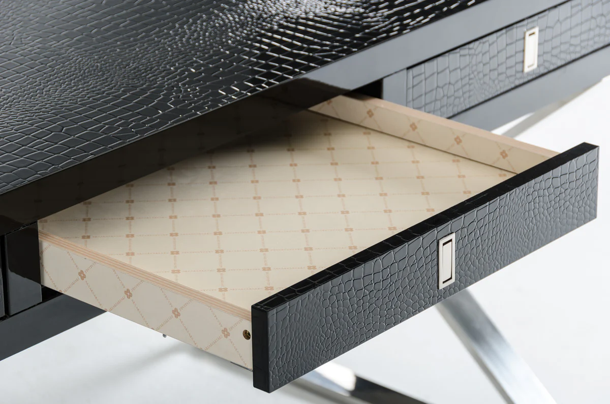 21' Black Crocodile Mdf And Steel Desk By Homeroots - Image 3