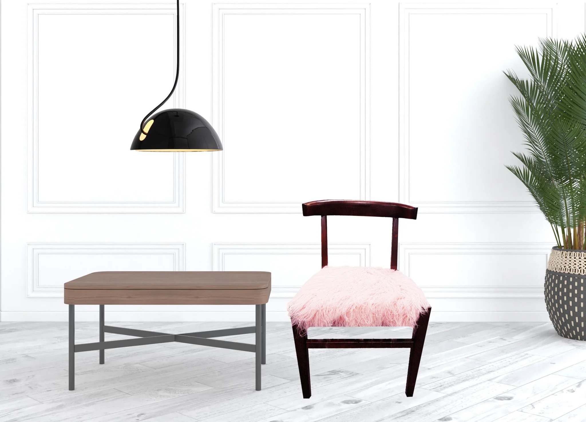 21" Blush Faux Fur And Dark Brown Solid Color Side Chair By Homeroots - Image 3