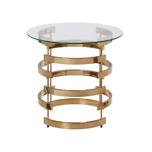 21" Champagne Glass And Iron Round End Table By Homeroots - Image 2