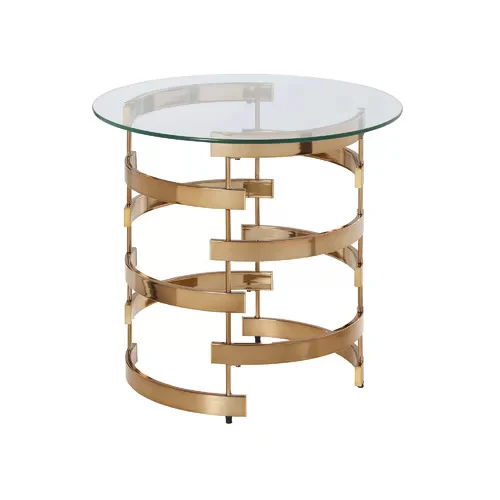 21" Champagne Glass And Iron Round End Table By Homeroots - Image 3