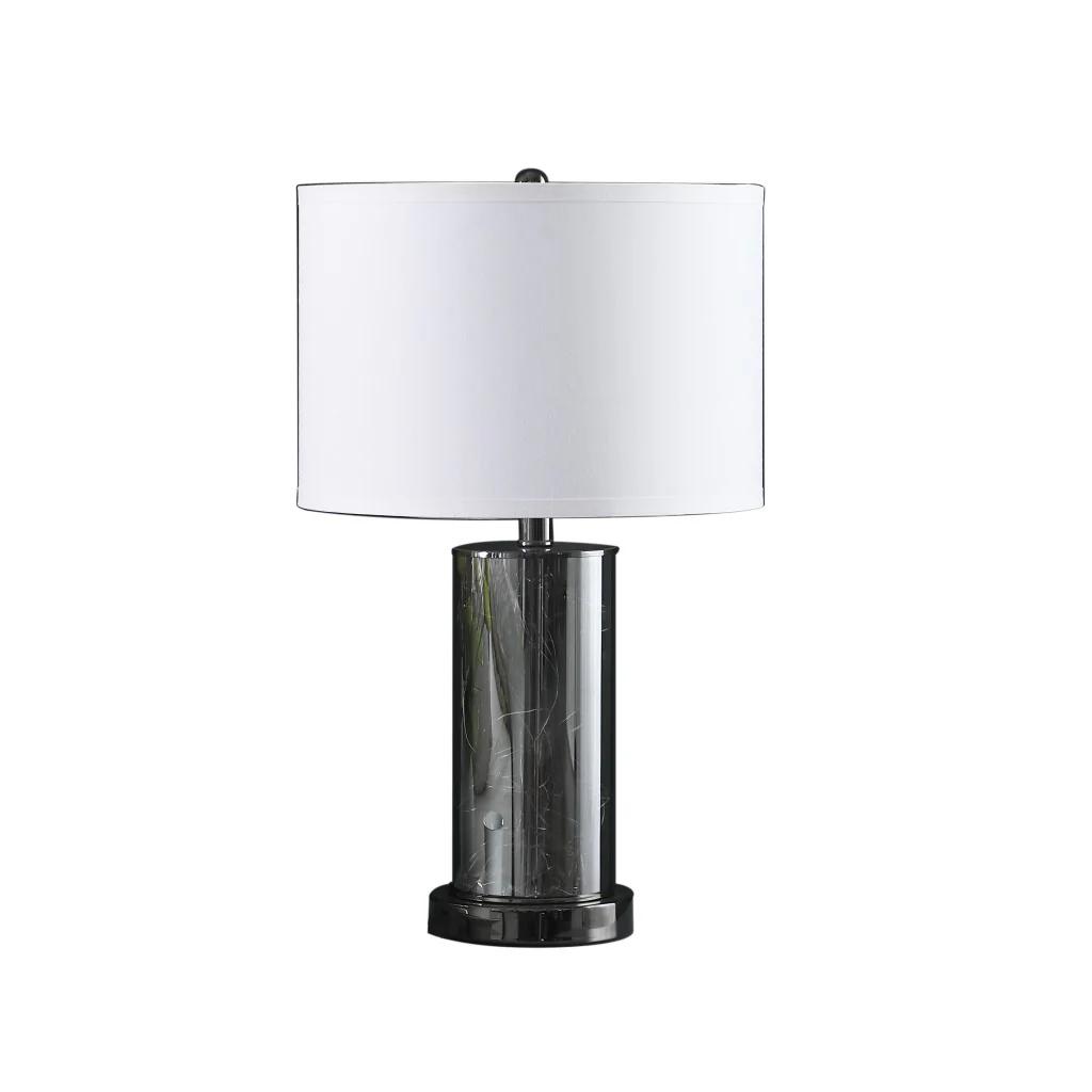 21" Glass LED Cylinder Table Lamp with Nightlight and White Drum Shade By Homeroots - Image 2