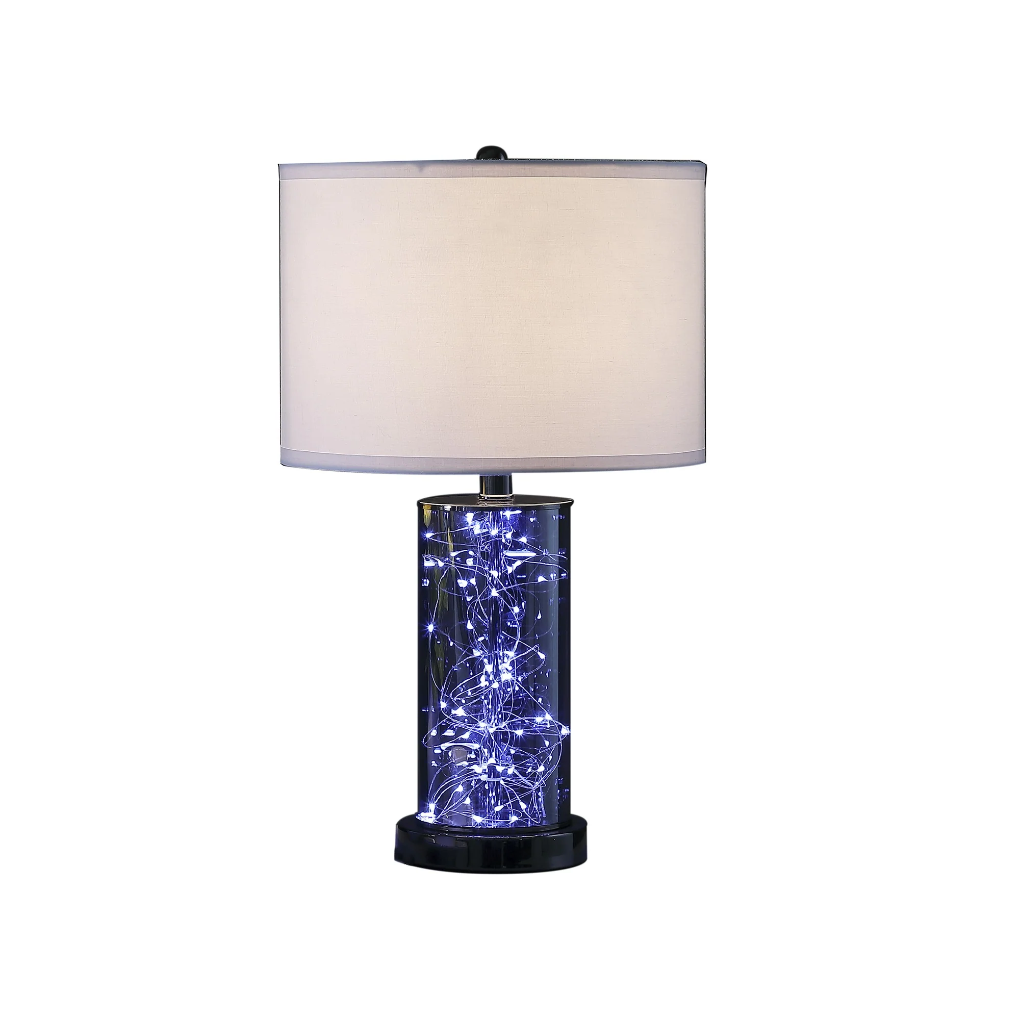 21" Glass LED Cylinder Table Lamp with Nightlight and White Drum Shade By Homeroots - Image 3