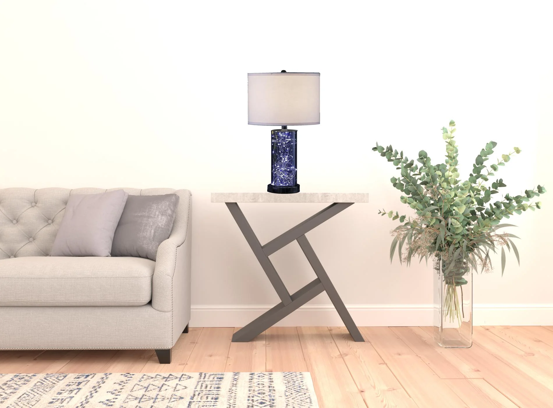21" Glass LED Cylinder Table Lamp with Nightlight and White Drum Shade By Homeroots - Image 6