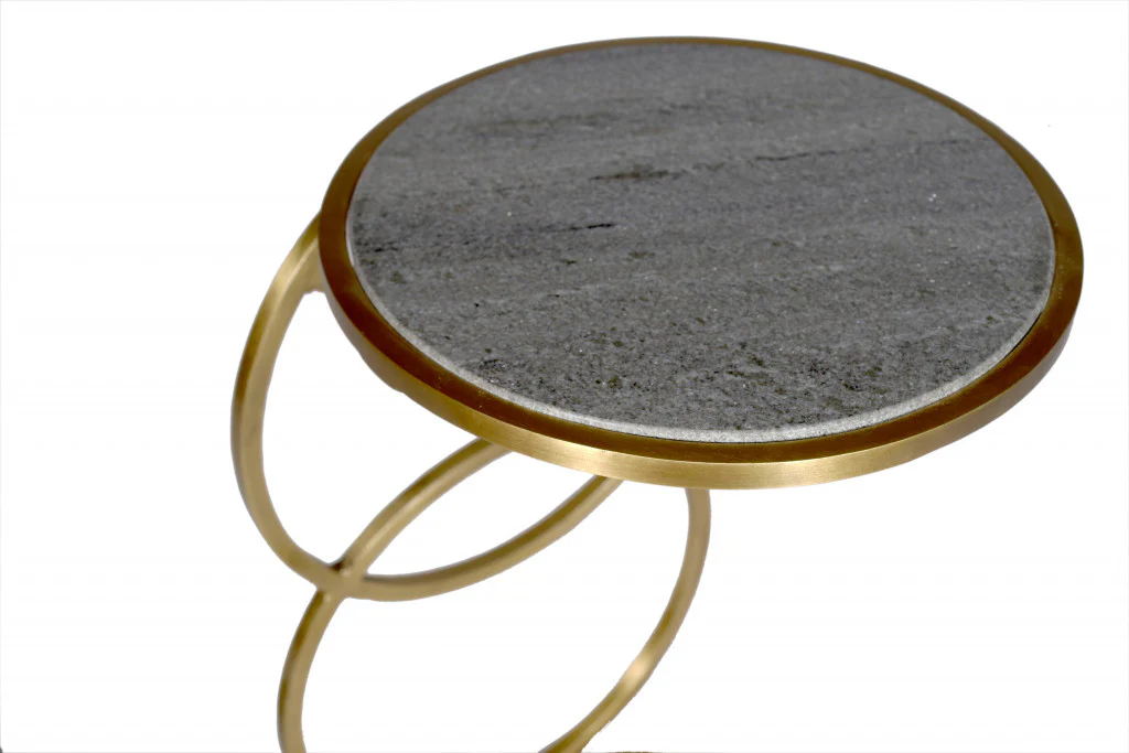 21" Gold And Gray Marble And Iron Round End Table By Homeroots - Image 3