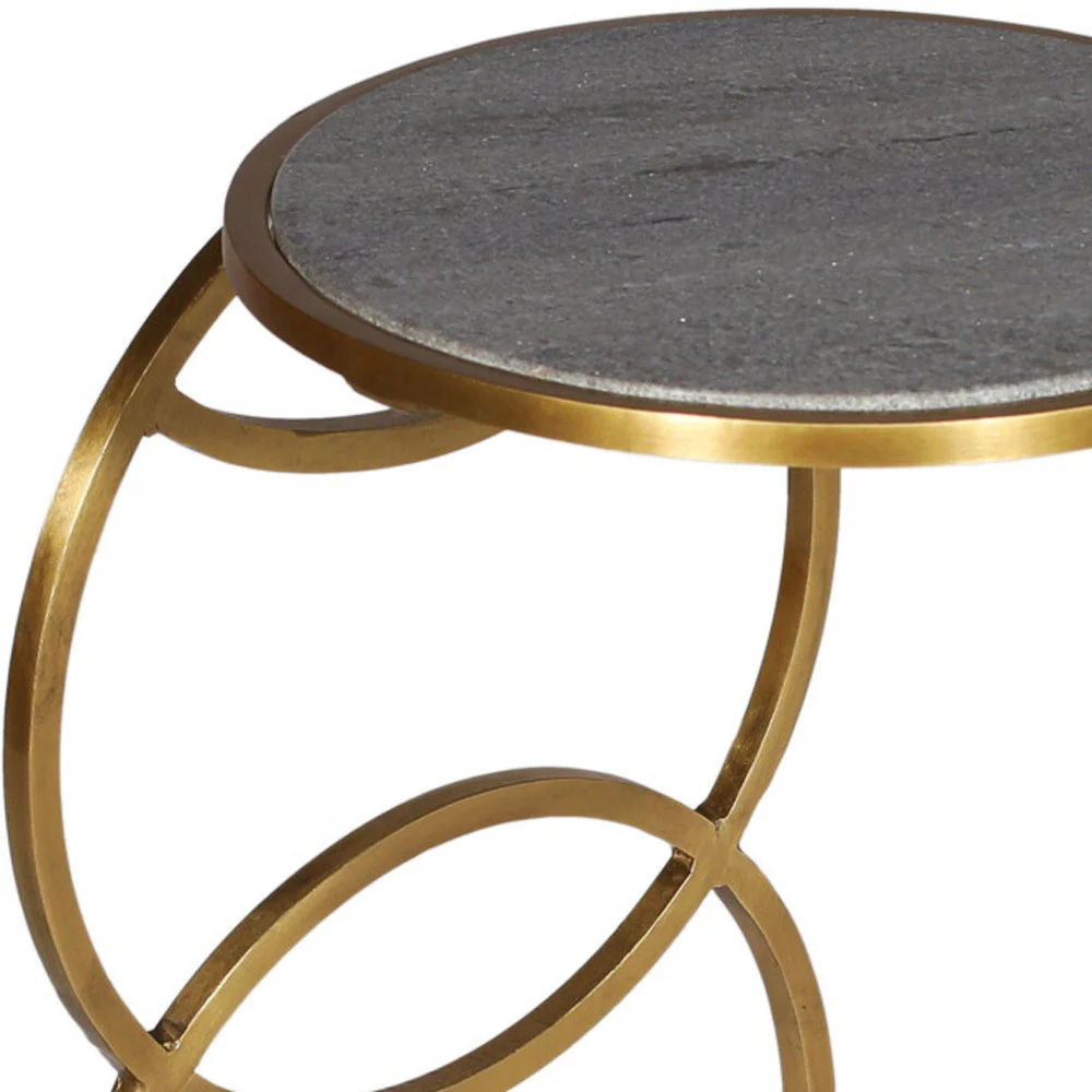 21" Gold And Gray Marble And Iron Round End Table By Homeroots - Image 4
