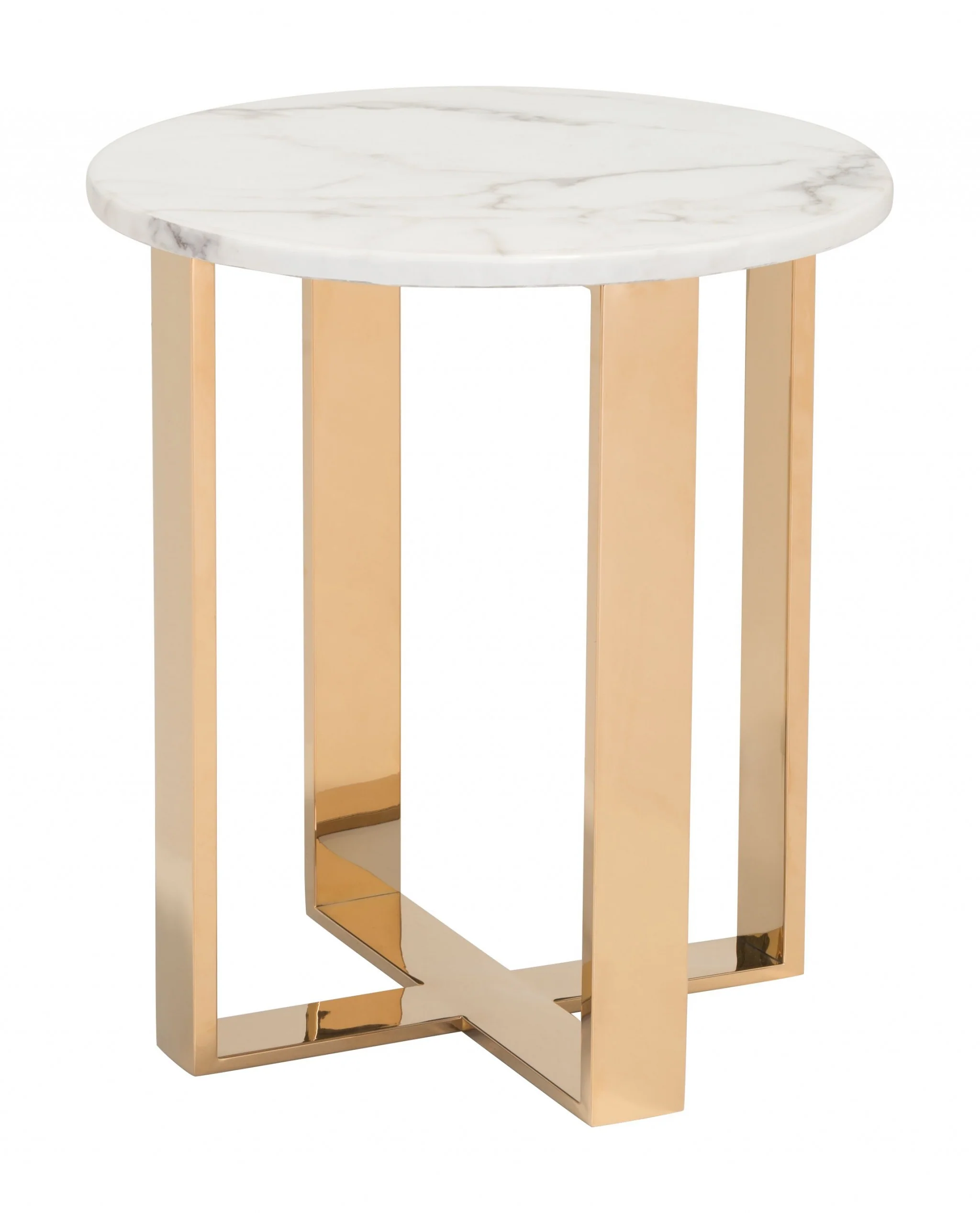 21" Gold And White Stone Round End Table By Homeroots - Image 2