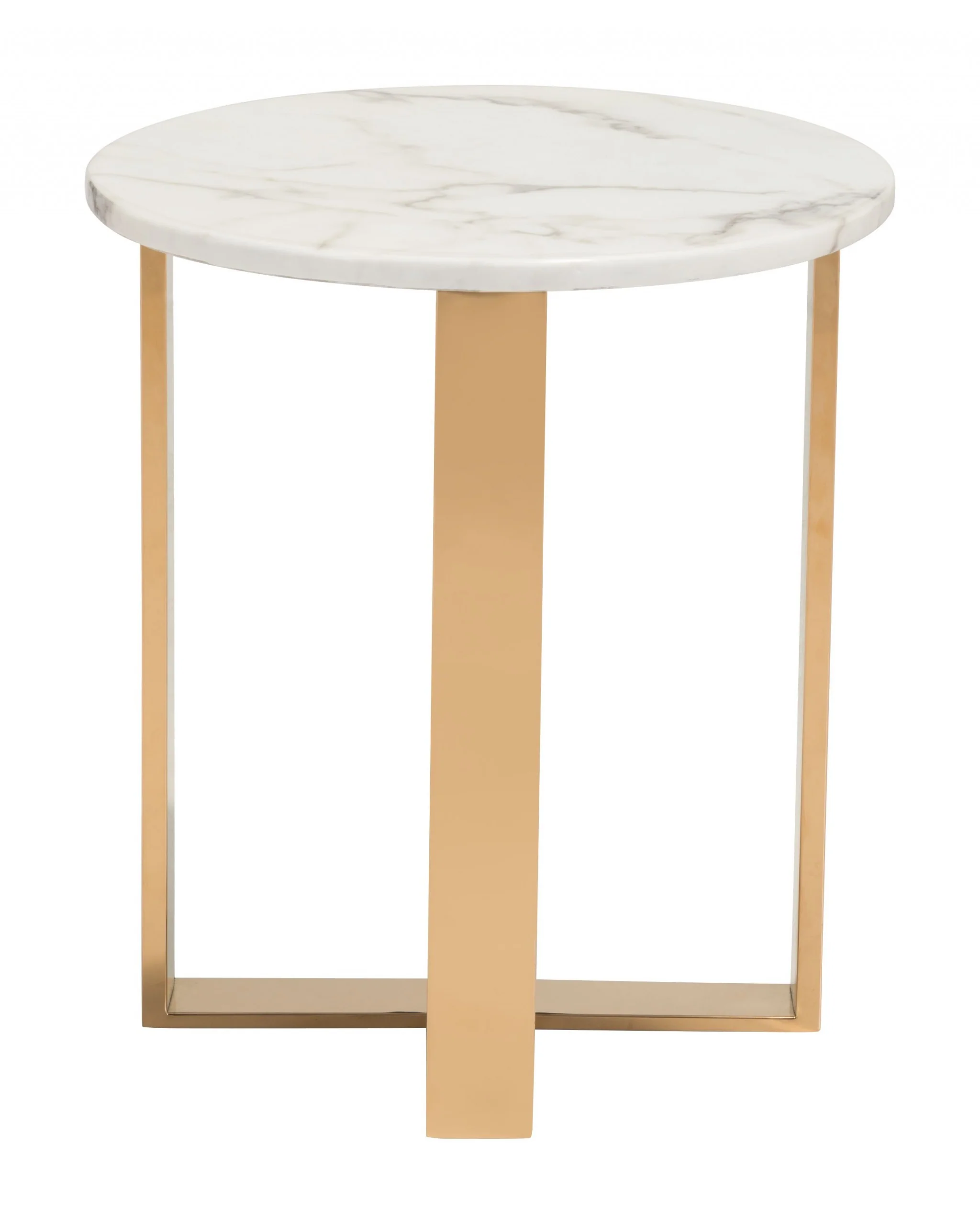 21" Gold And White Stone Round End Table By Homeroots - Image 3