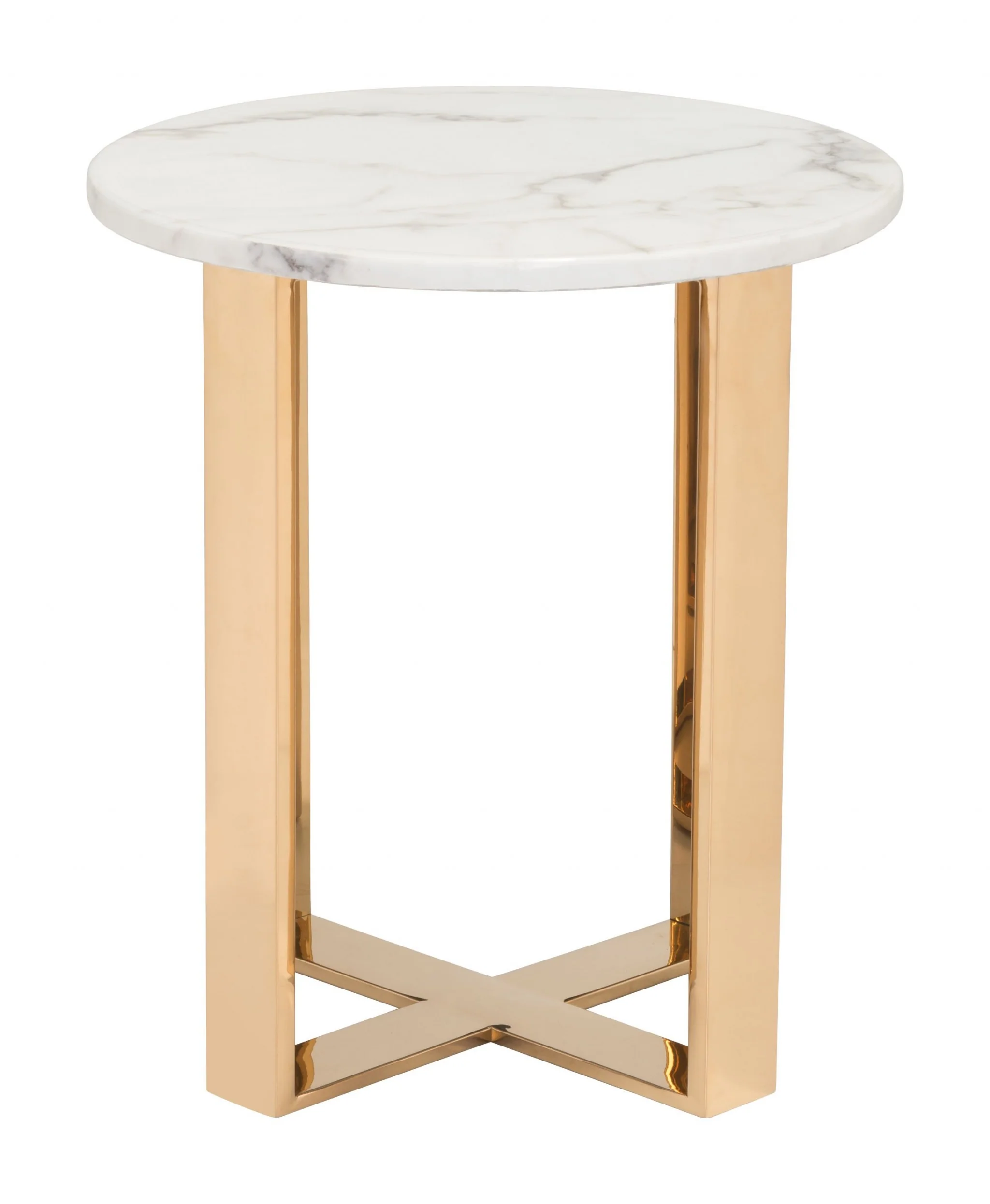 21" Gold And White Stone Round End Table By Homeroots - Image 4
