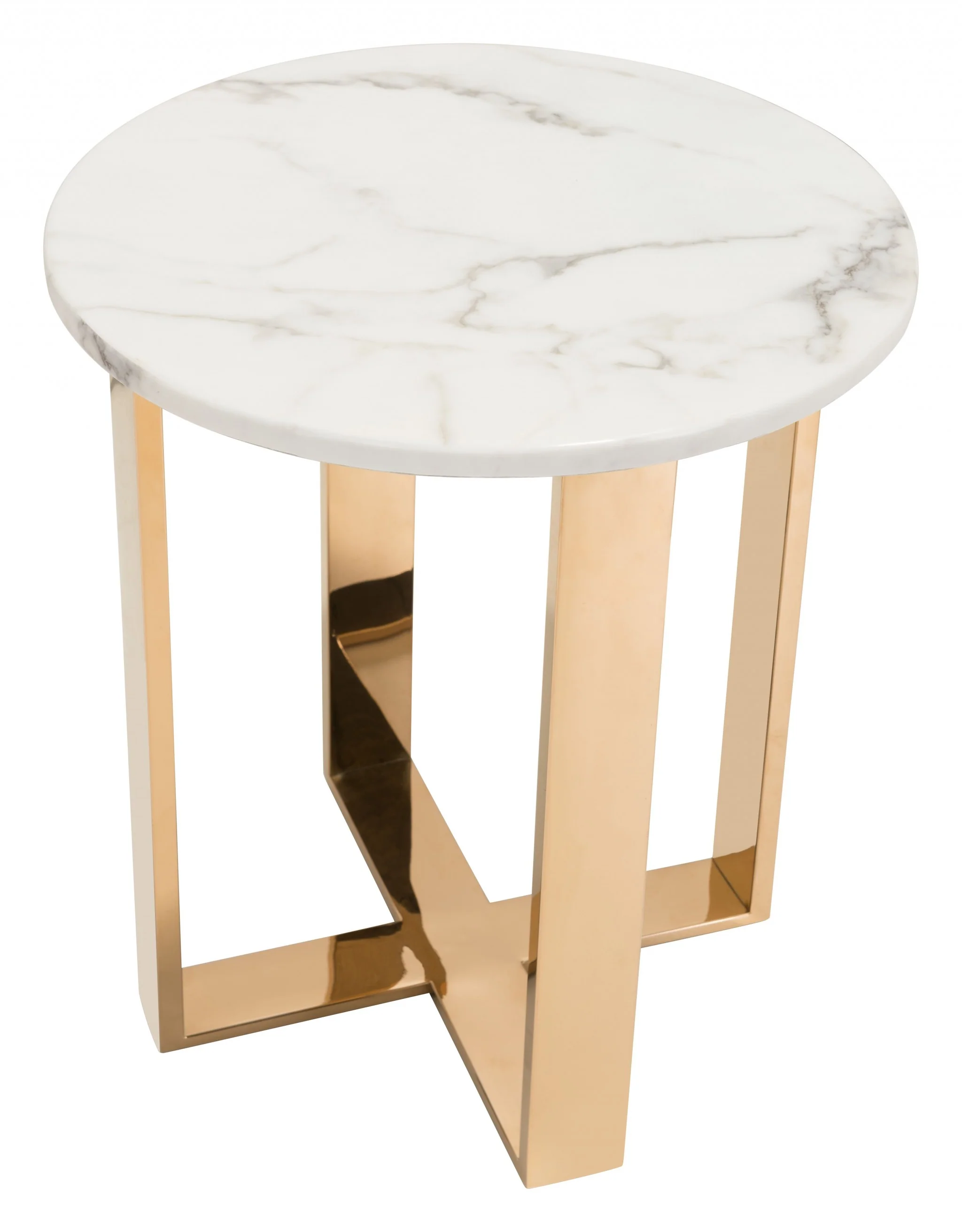 21" Gold And White Stone Round End Table By Homeroots - Image 5