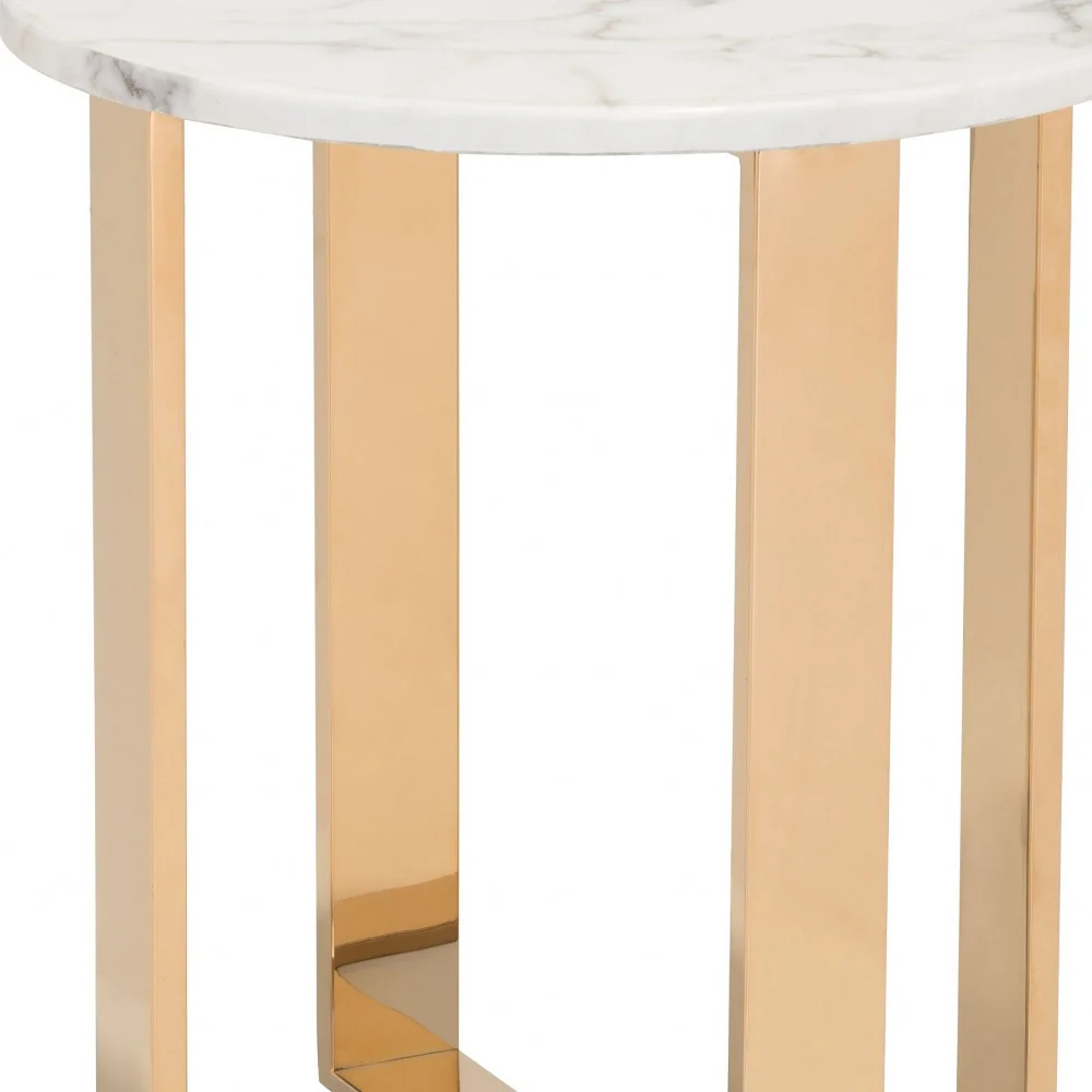 21" Gold And White Stone Round End Table By Homeroots - Image 8