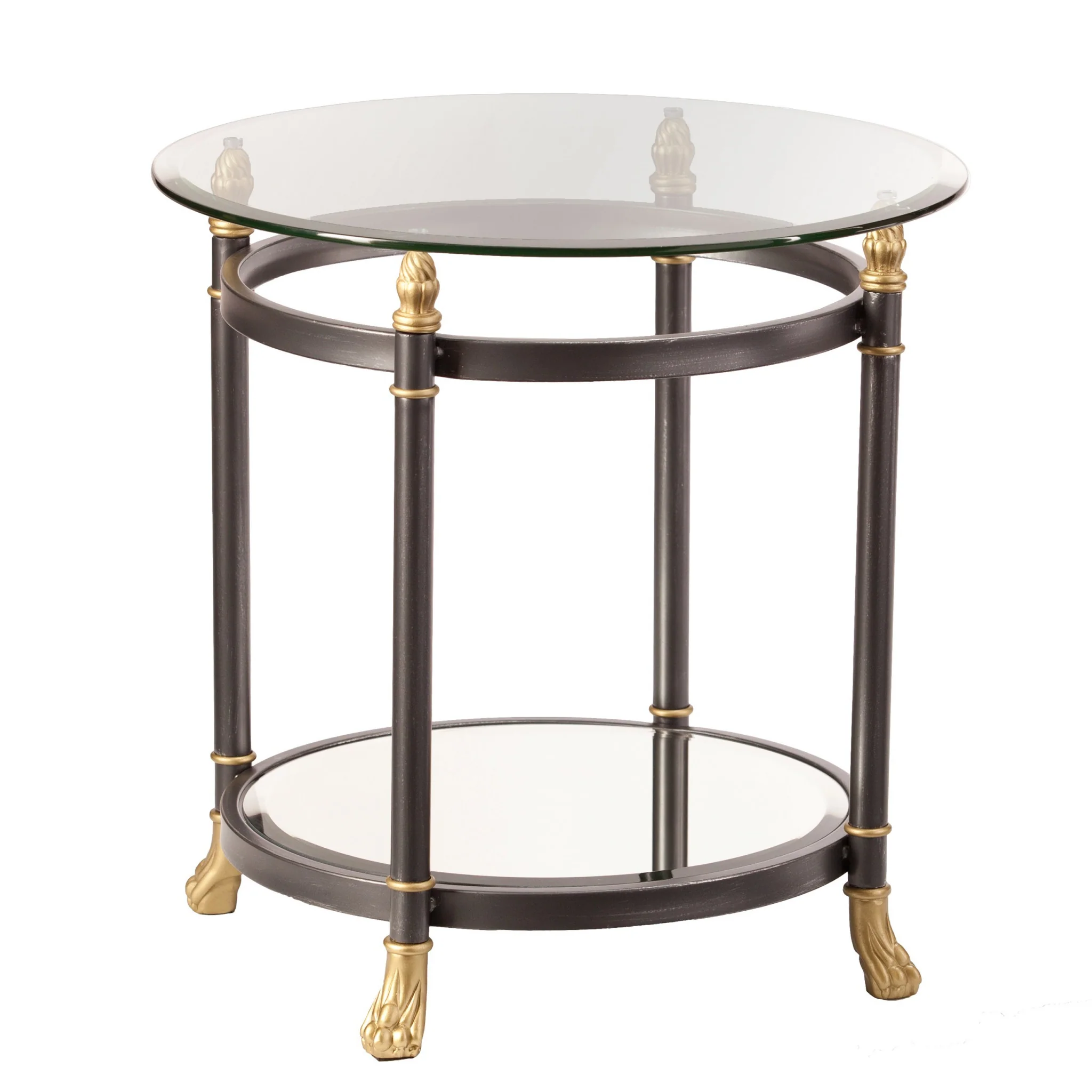 21" Gray Glass And Iron Round Mirrored End Table By Homeroots - Image 2