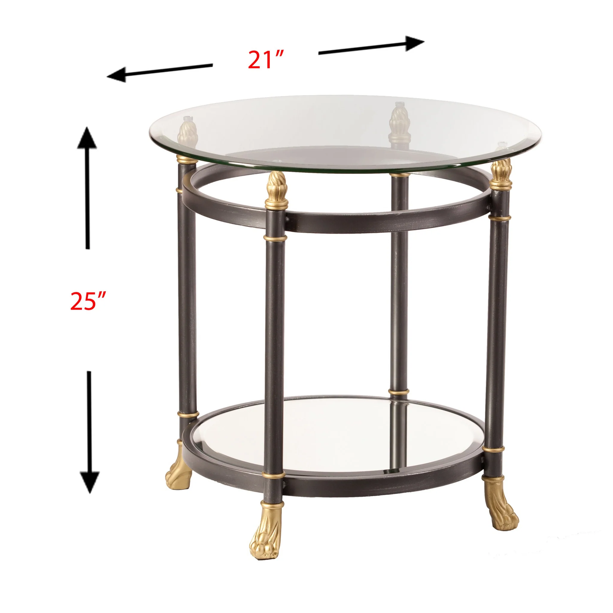 21" Gray Glass And Iron Round Mirrored End Table By Homeroots - Image 3