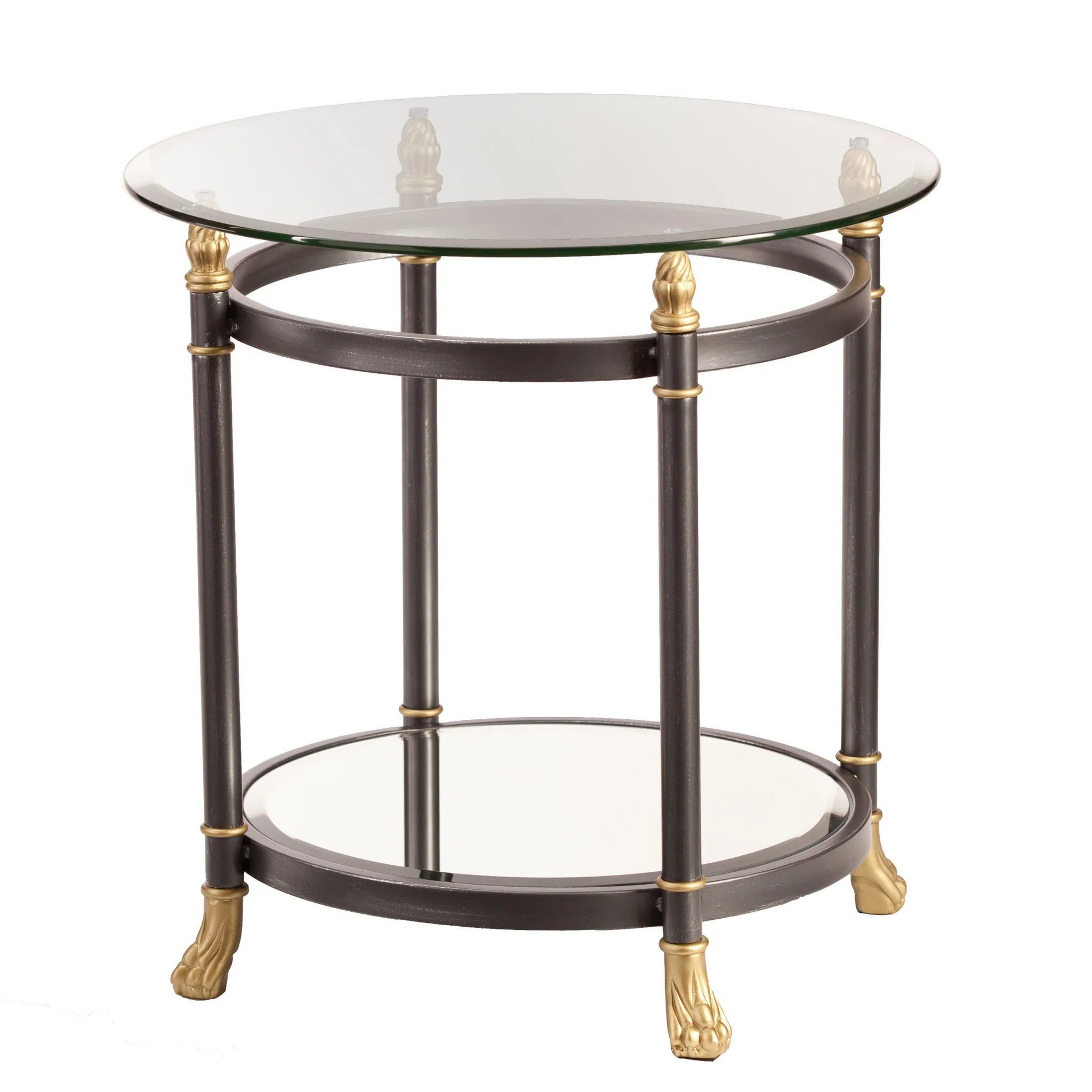 21" Gray Glass And Iron Round Mirrored End Table By Homeroots - Image 4