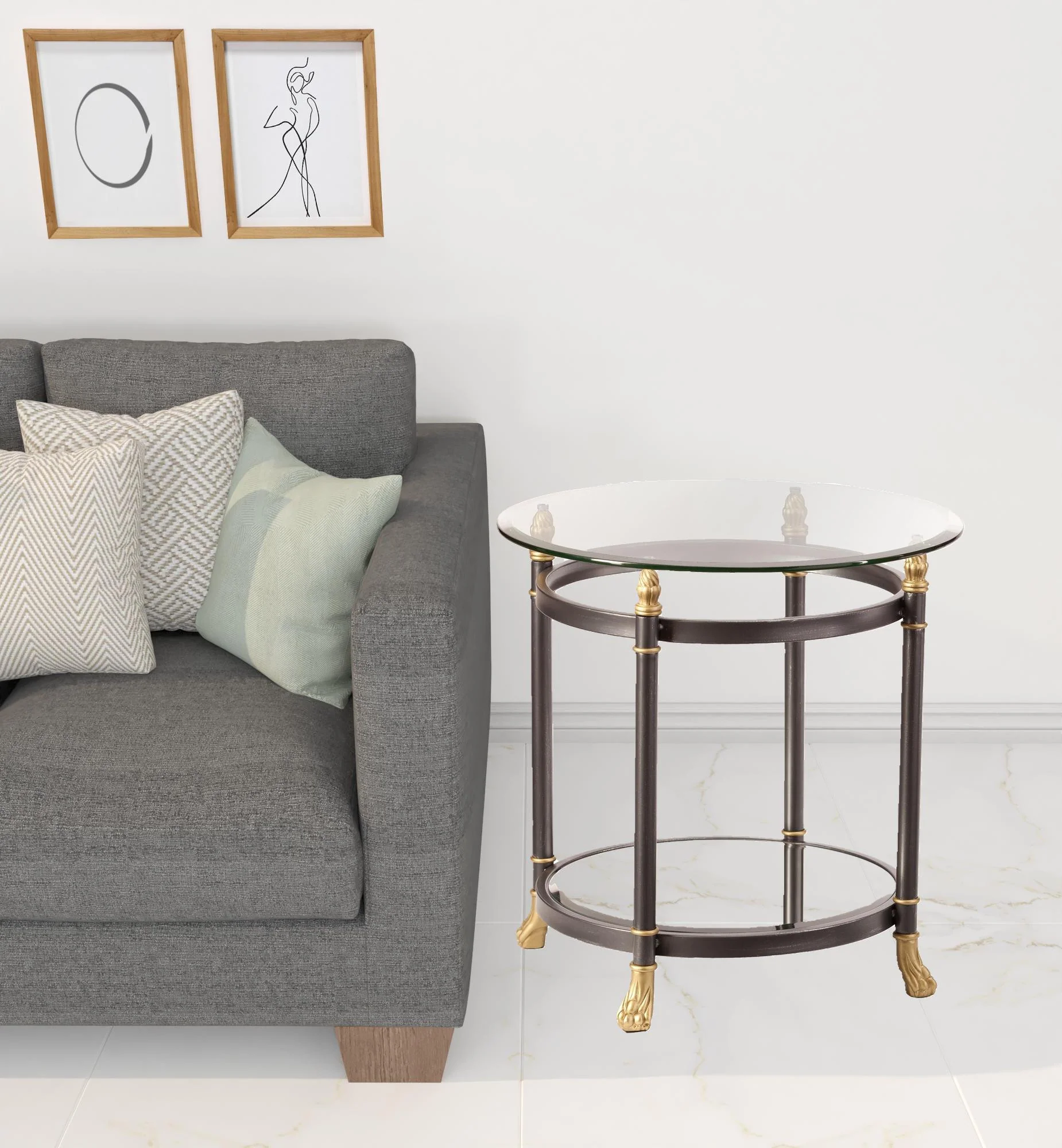 21" Gray Glass And Iron Round Mirrored End Table By Homeroots - Image 5