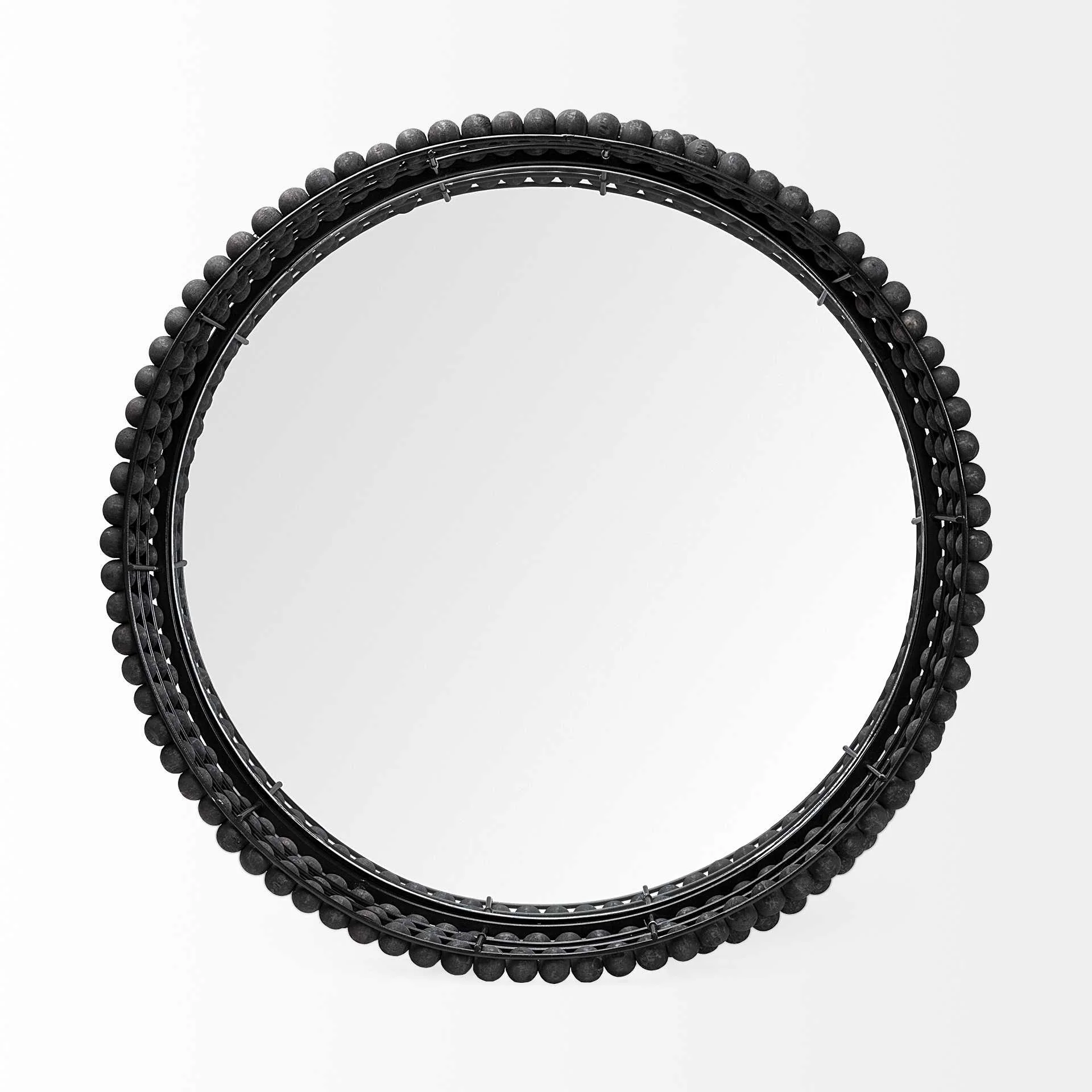 21' Matte Black Wood With Bead Mirrored Glass Bottom Round Tray By Homeroots - Image 4