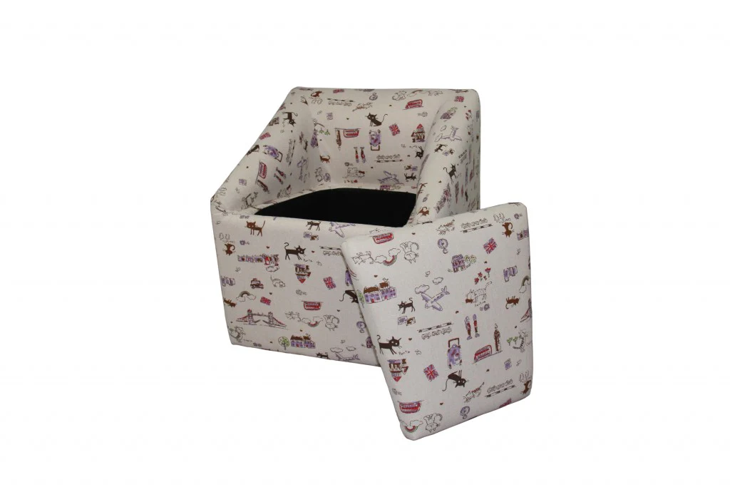 21" Modern Beige Whimsical Cats in London Cubed Accent Storage Chair By Homeroots - Image 2