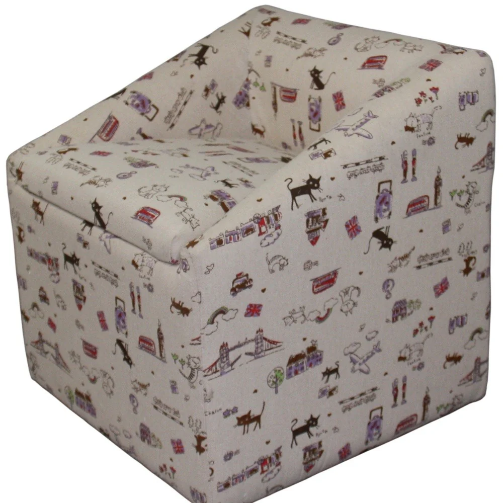 21" Modern Beige Whimsical Cats in London Cubed Accent Storage Chair By Homeroots - Image 4