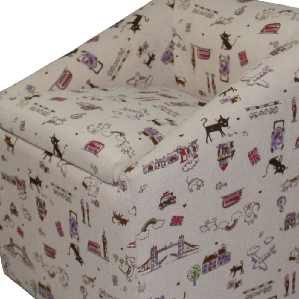 21" Modern Beige Whimsical Cats in London Cubed Accent Storage Chair By Homeroots - Image 5