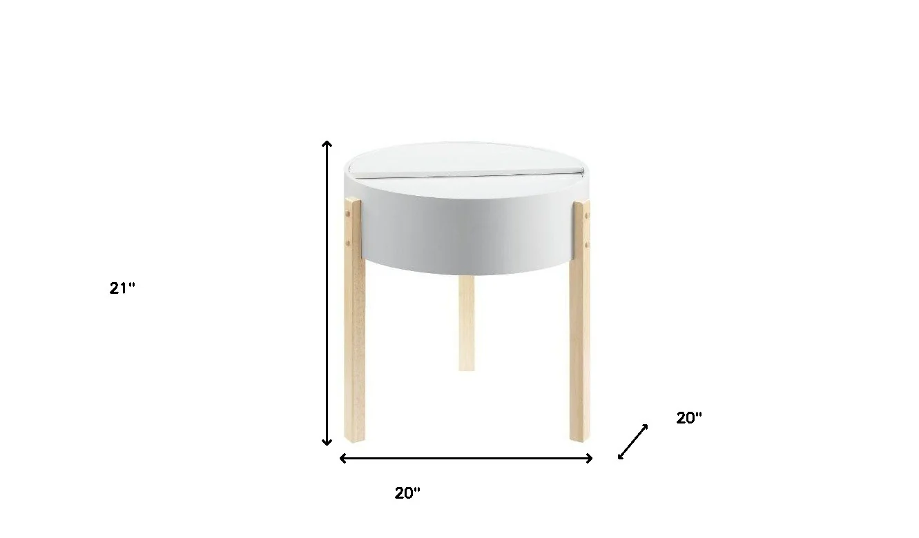 21" Natural Brown And White Manufactured Wood And Solid Wood Round End Table By Homeroots - Image 5