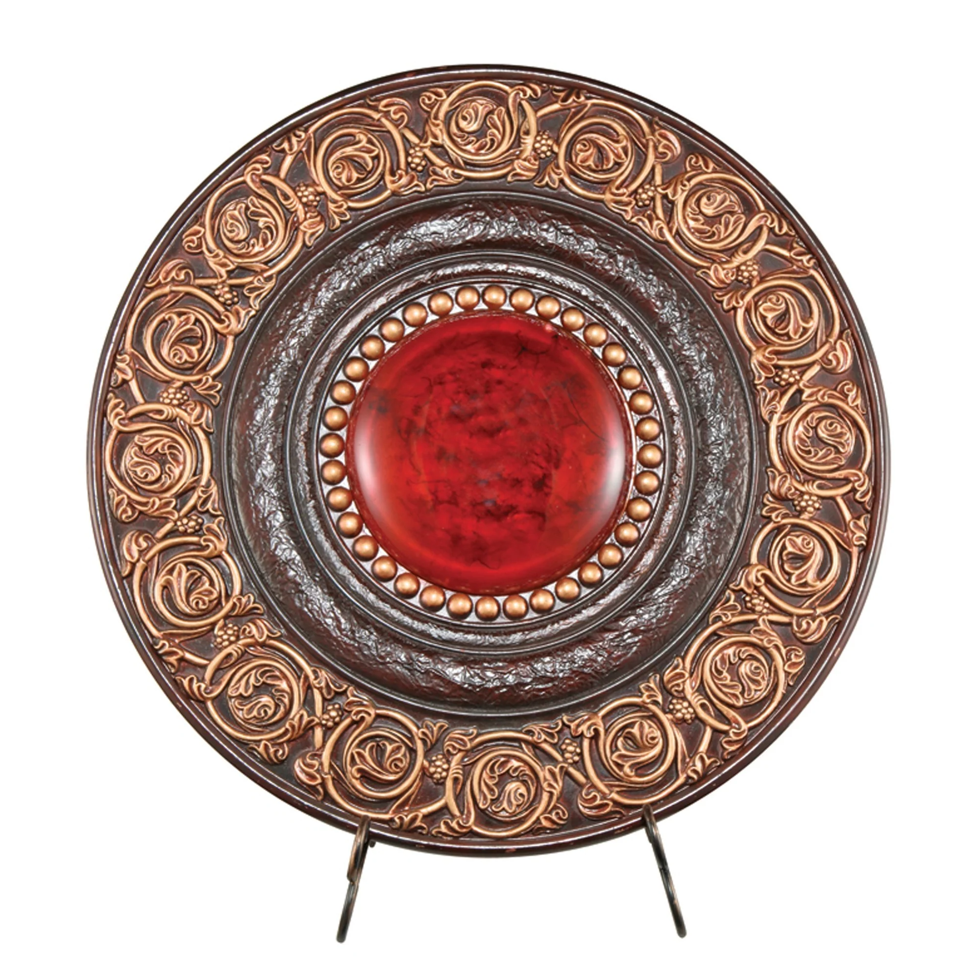 21" Red And Brown Round Polyresin Decorative Plaque By Homeroots - Image 2