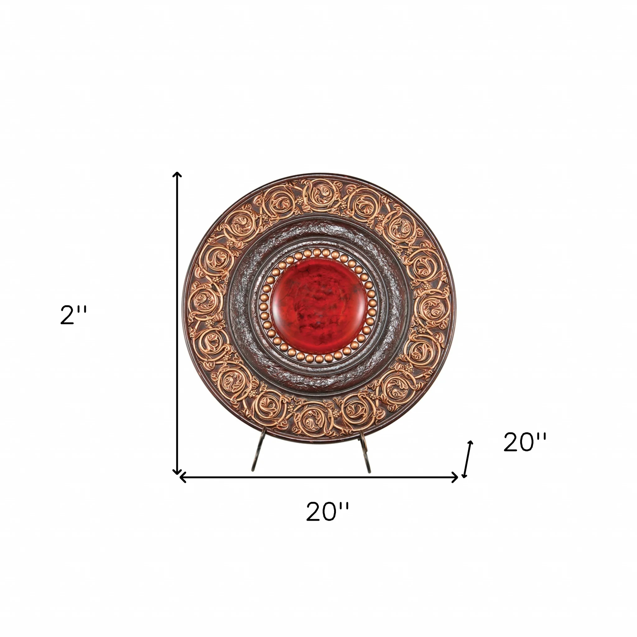 21" Red And Brown Round Polyresin Decorative Plaque By Homeroots - Image 5