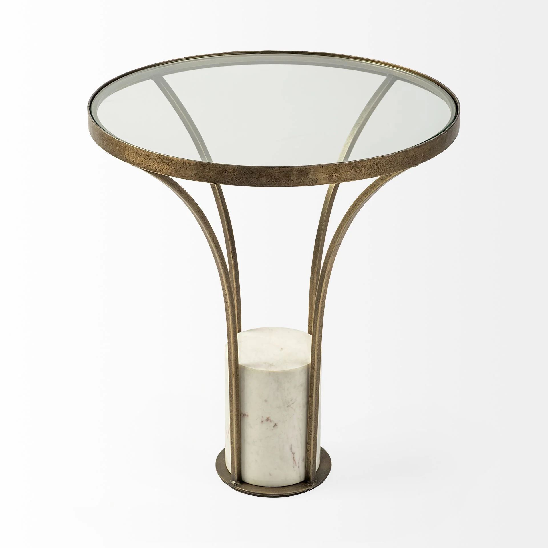 21' Round Glass Top End Table with Metal and Marble Pedestal By Homeroots - Image 2