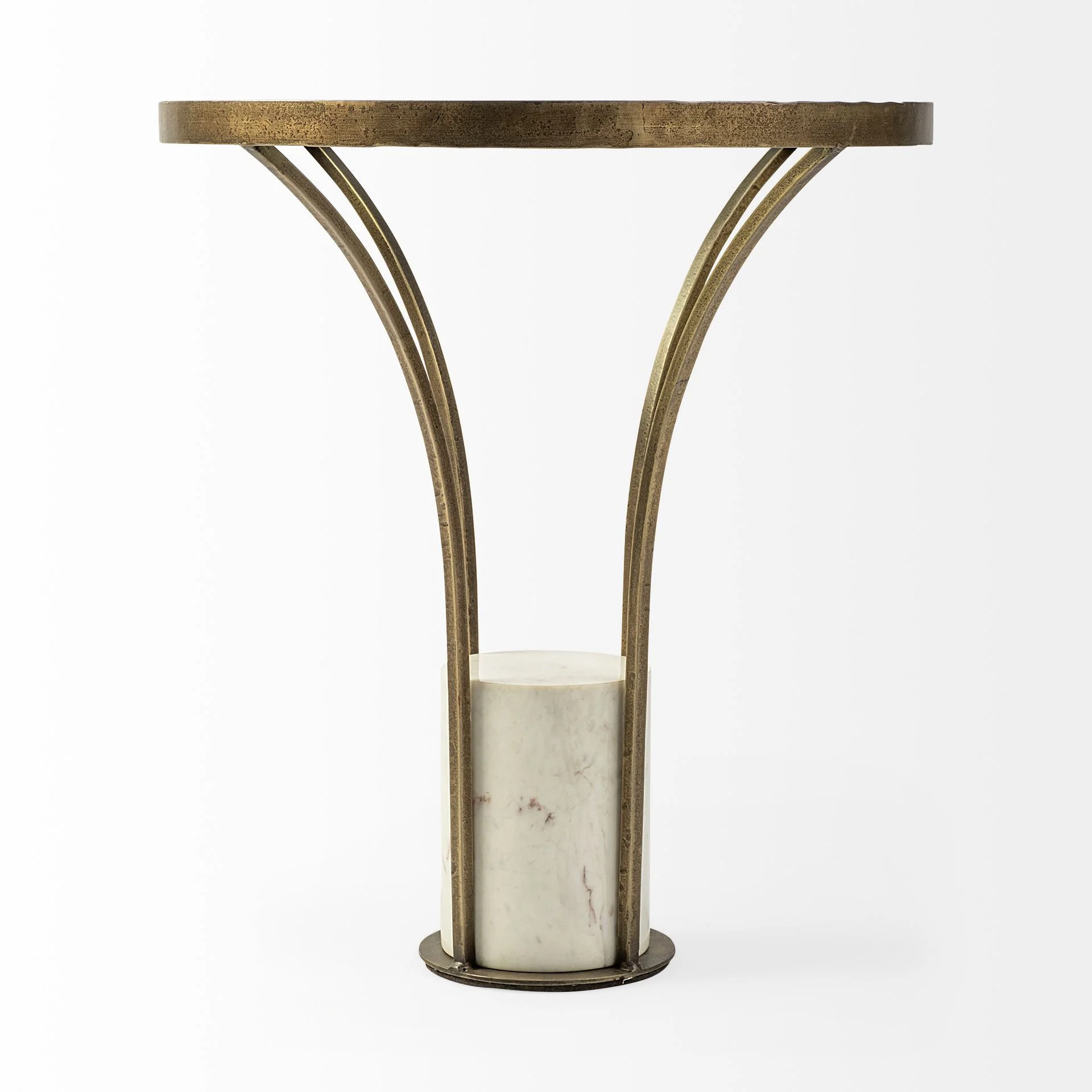 21' Round Glass Top End Table with Metal and Marble Pedestal By Homeroots - Image 3