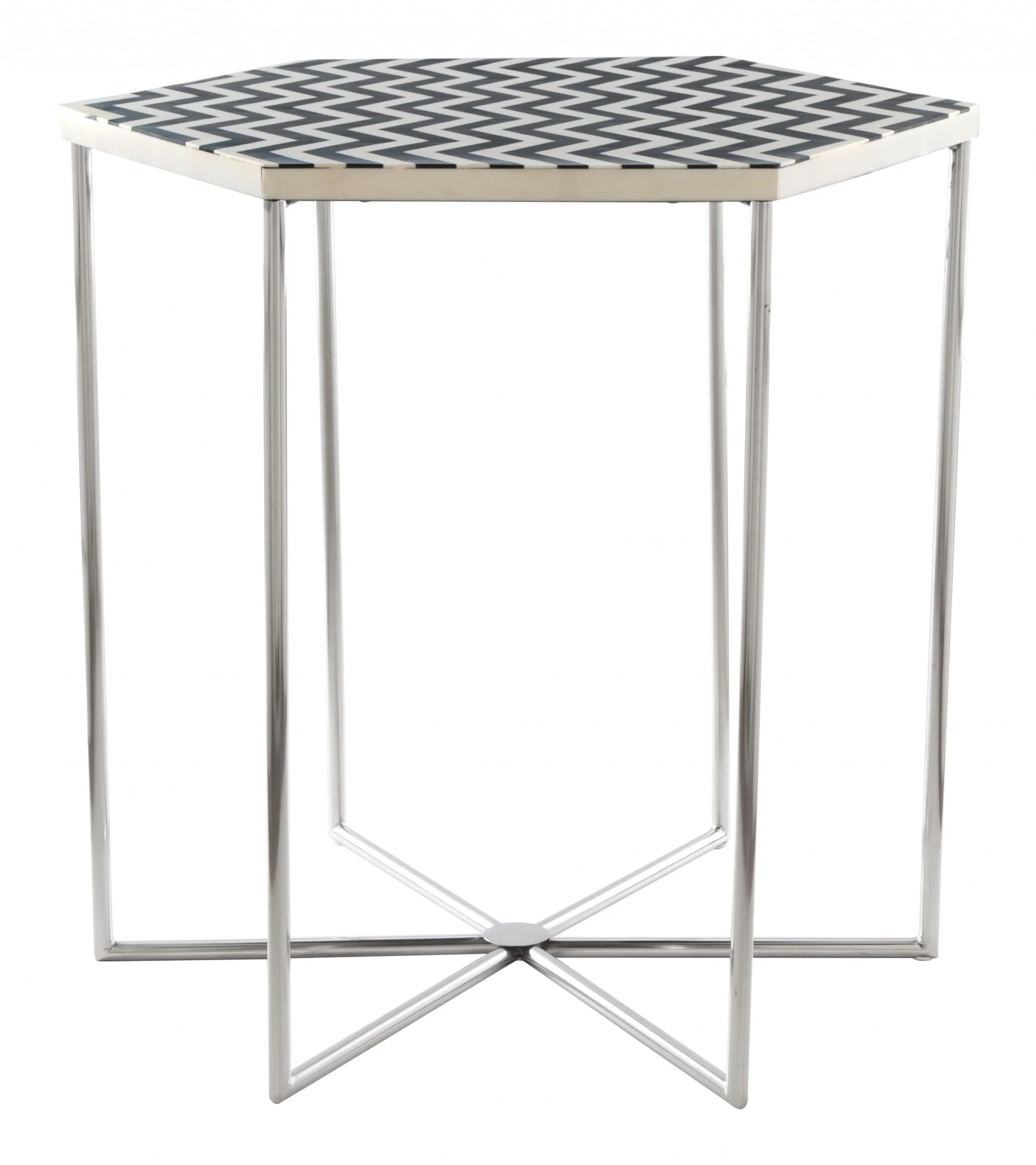 21" Silver And Black And White Stone Hexagon End Table By Homeroots - Image 2