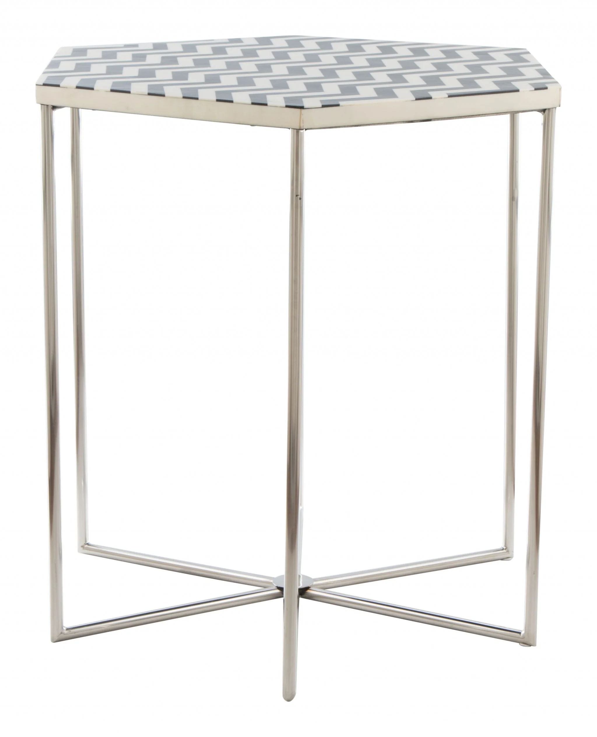 21" Silver And Black And White Stone Hexagon End Table By Homeroots - Image 3