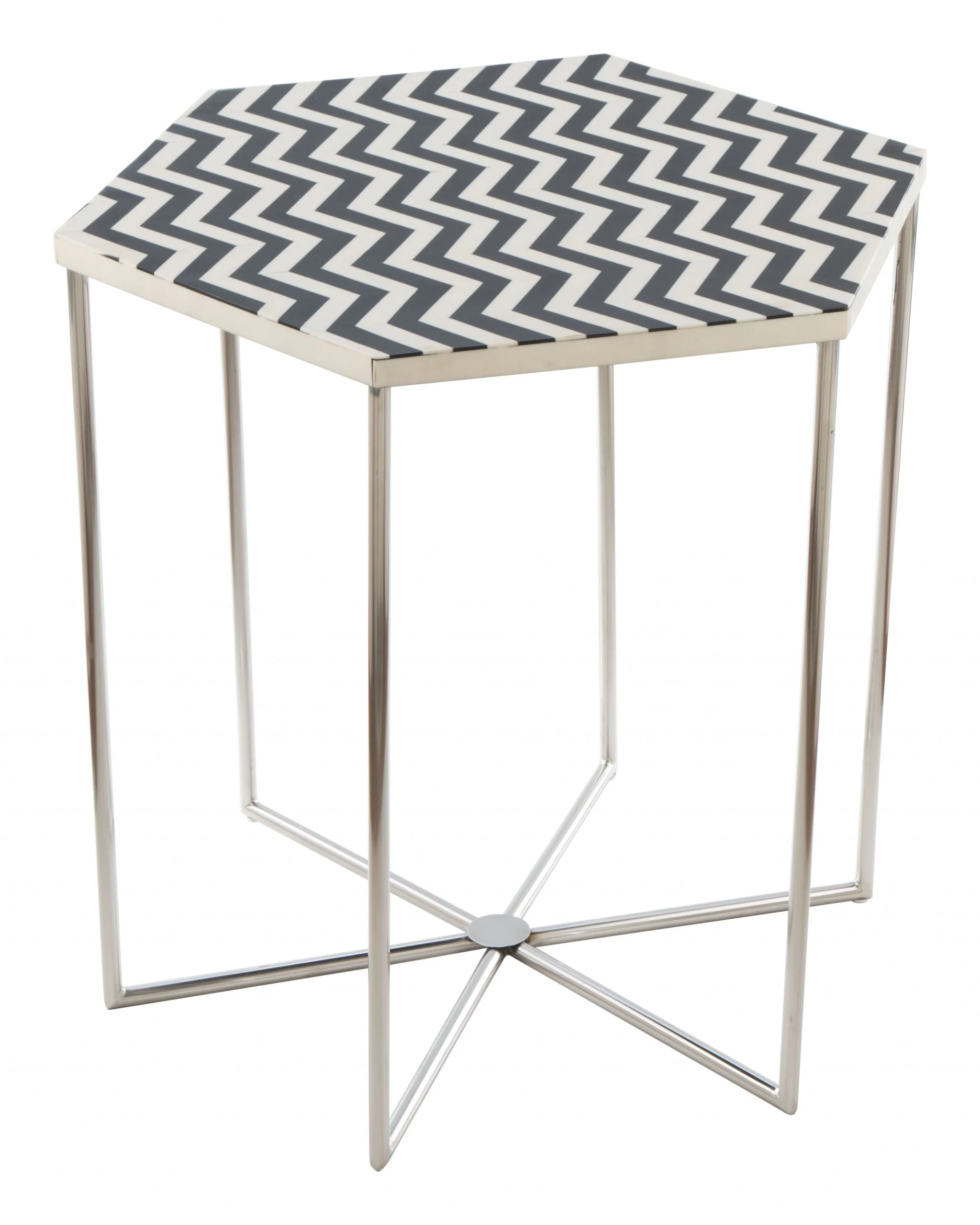 21" Silver And Black And White Stone Hexagon End Table By Homeroots - Image 4