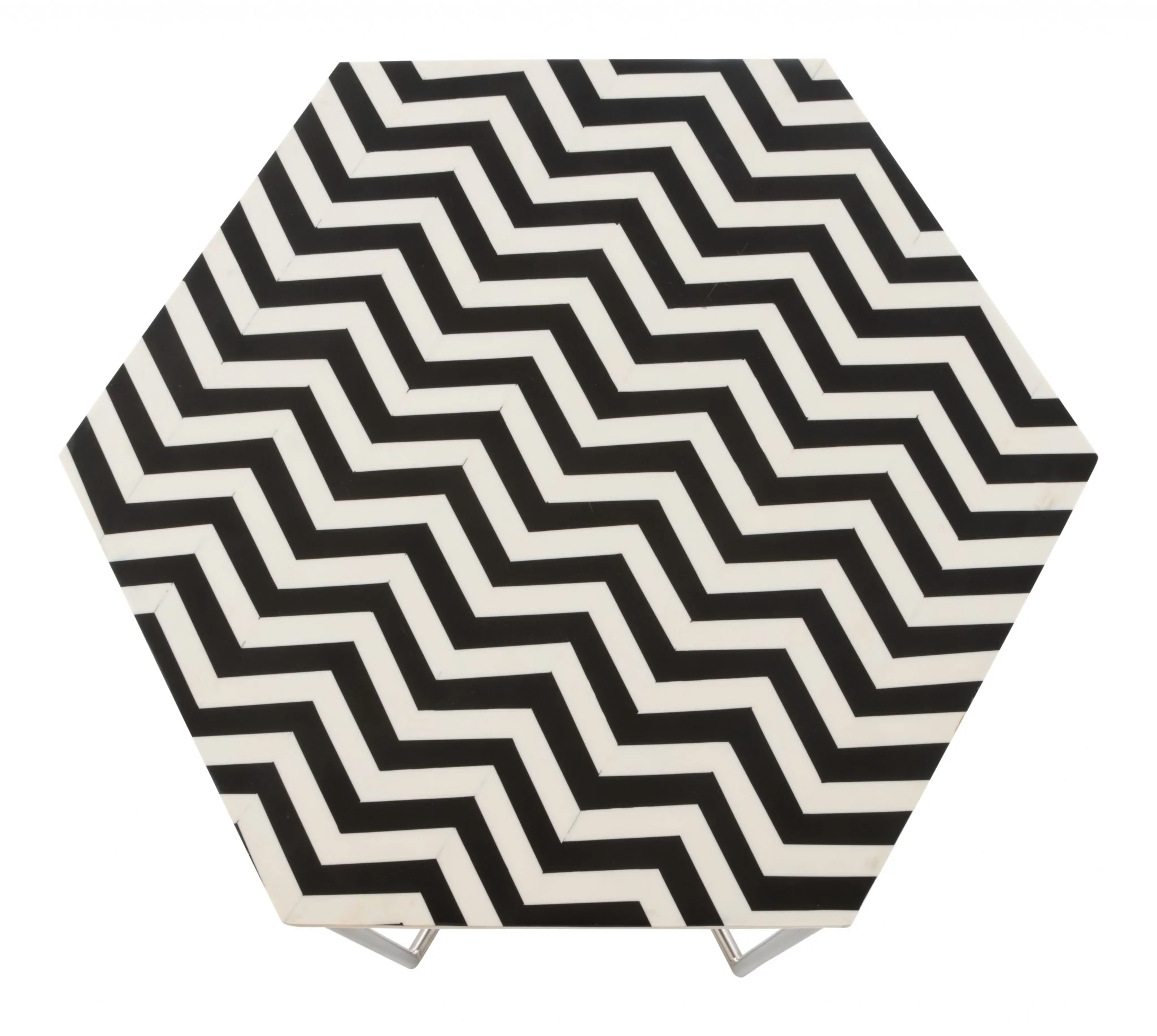 21" Silver And Black And White Stone Hexagon End Table By Homeroots - Image 5