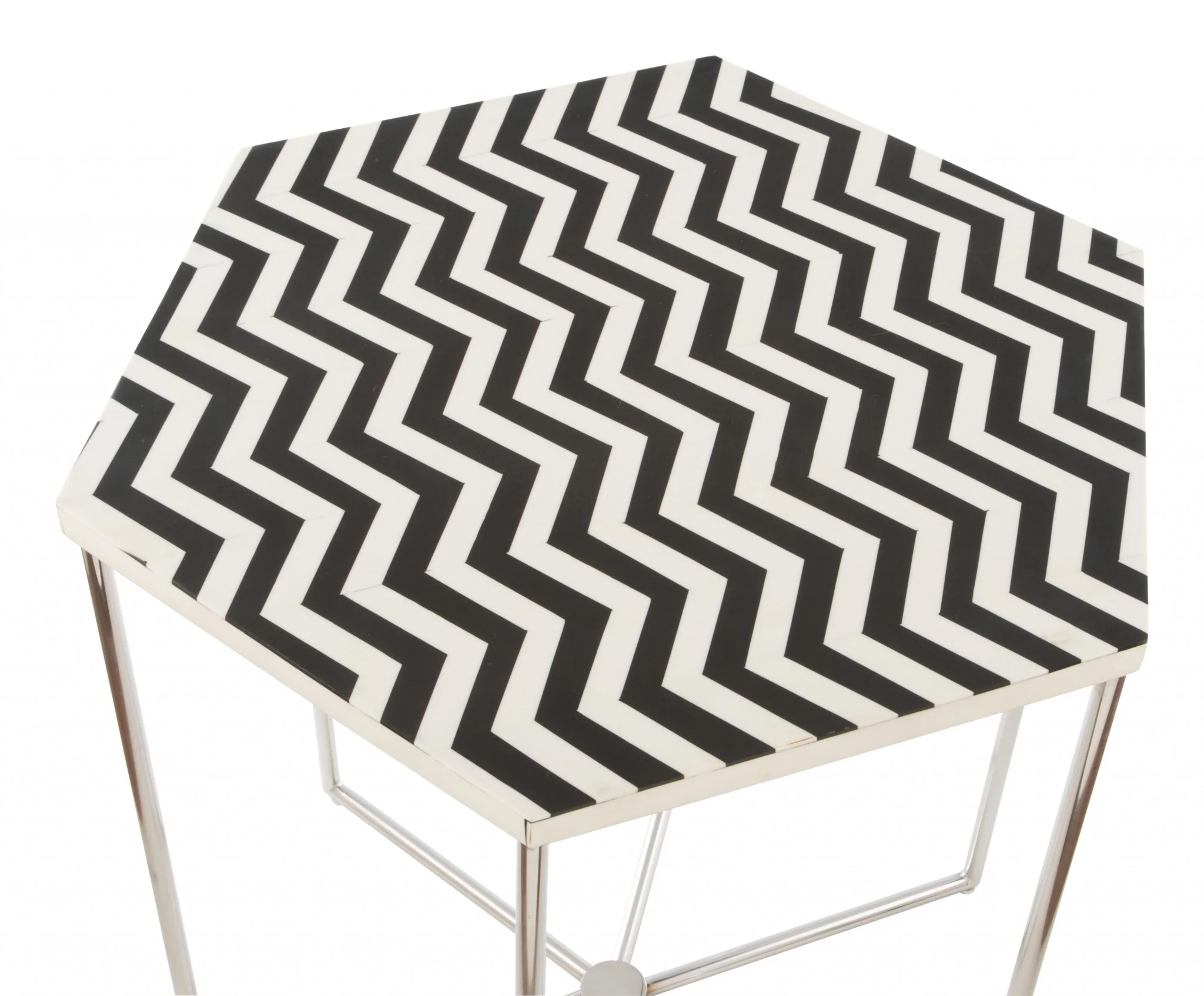 21" Silver And Black And White Stone Hexagon End Table By Homeroots - Image 6