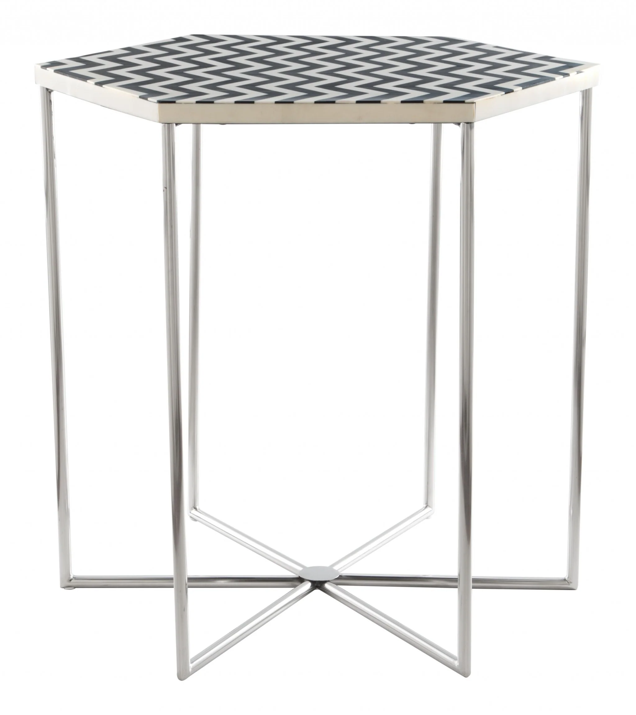 21" Silver And Black And White Stone Hexagon End Table By Homeroots - Image 8