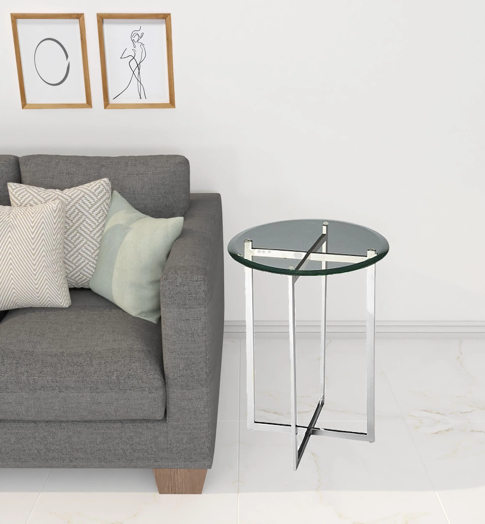 21" Silver Geo Base and Glass Round End Table By Homeroots - Image 2
