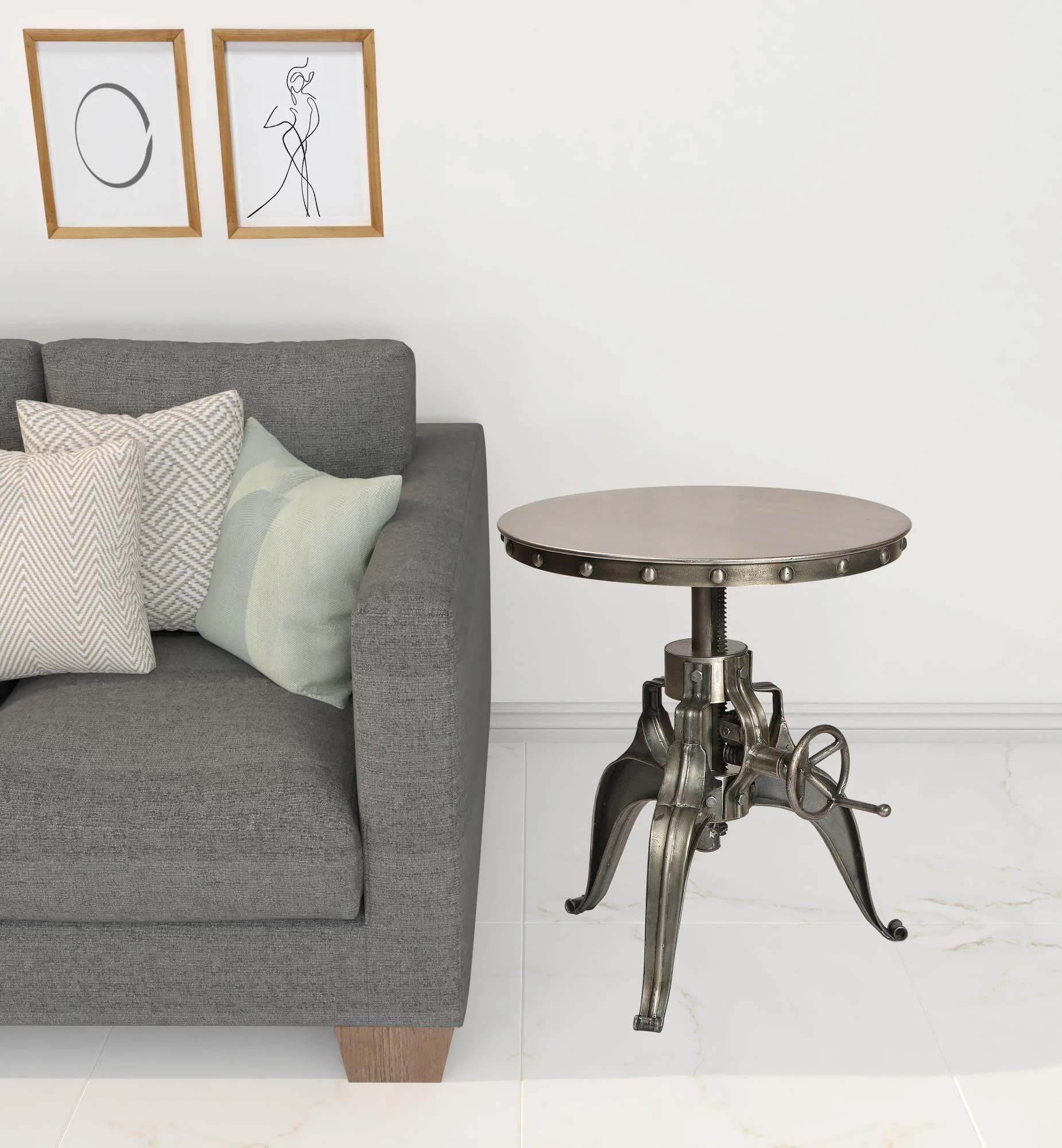 21" Silver Metal And Iron Round End Table By Homeroots - Image 2