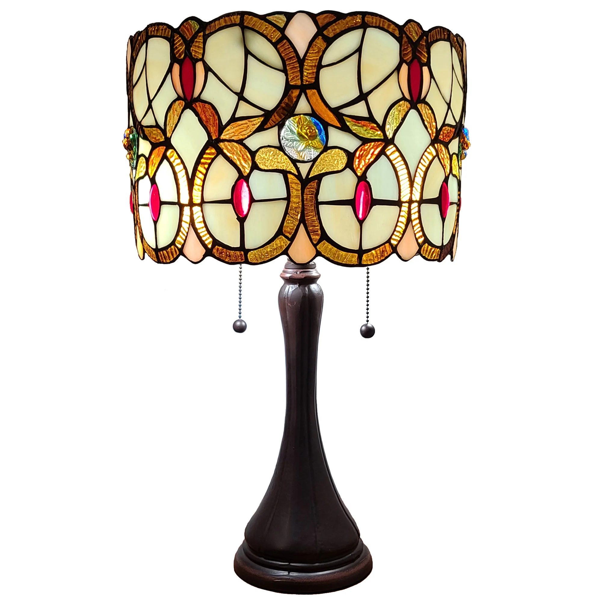 21" Stained Glass Two Light Floral Drum Table Lamp By Homeroots - Image 2