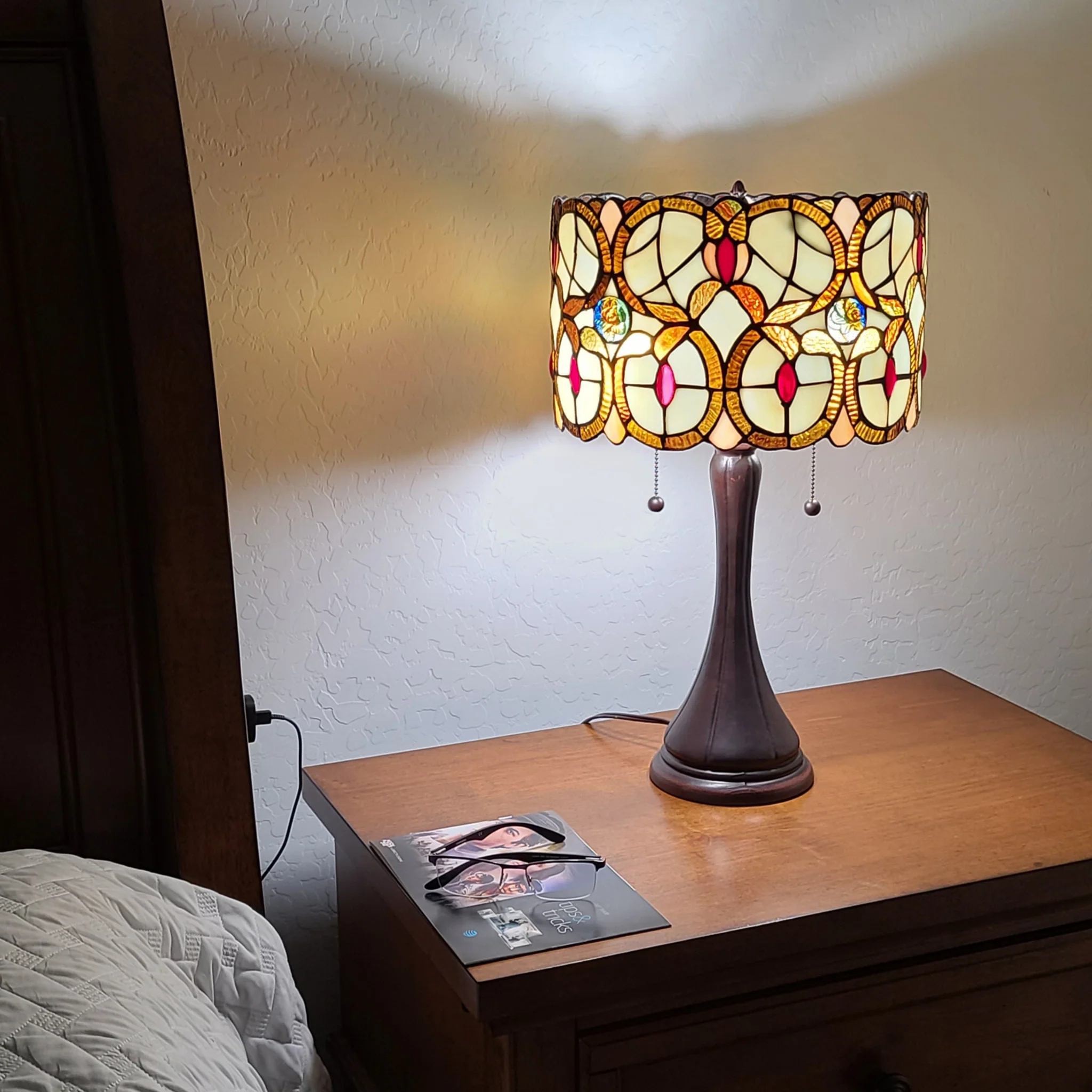 21" Stained Glass Two Light Floral Drum Table Lamp By Homeroots - Image 3