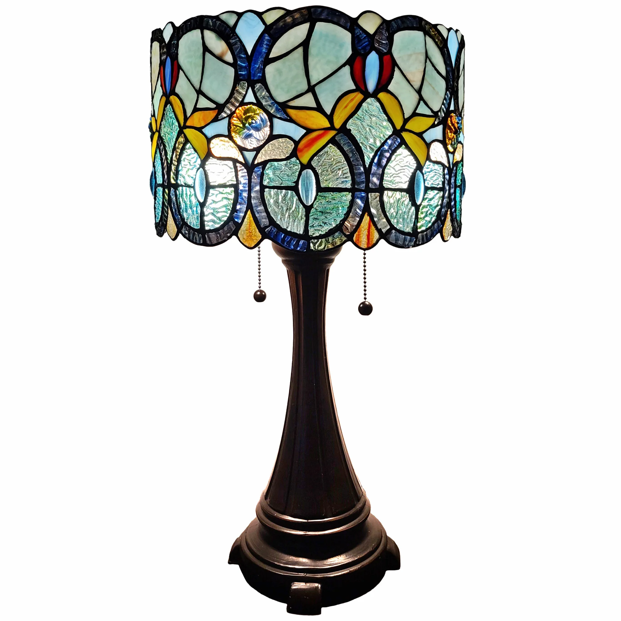 21" Stained Glass Two Light Jeweled Floral Drum Table Lamp By Homeroots - Image 2
