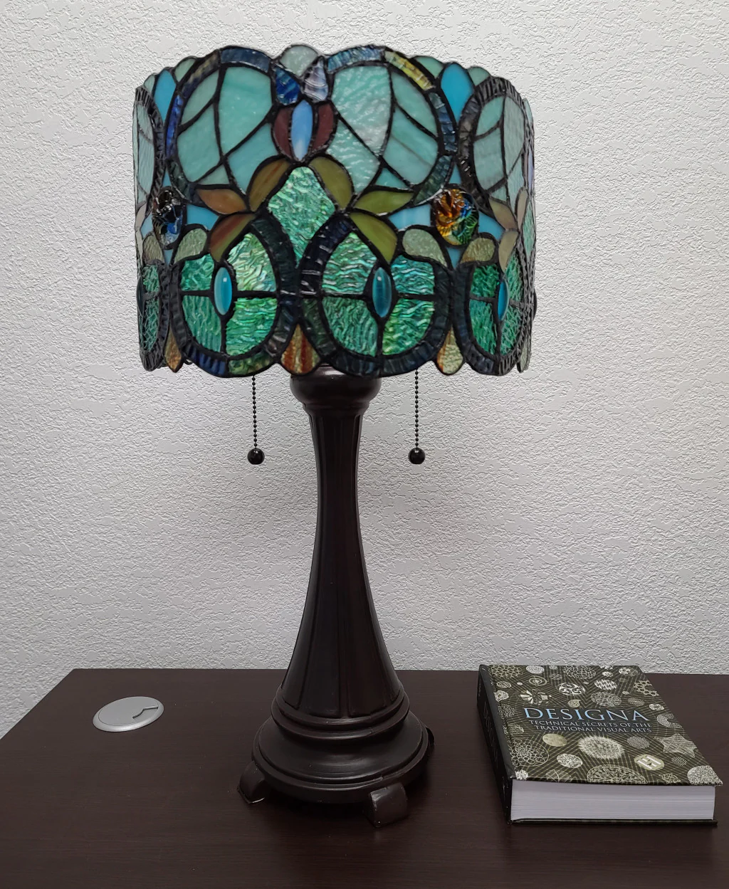 21" Stained Glass Two Light Jeweled Floral Drum Table Lamp By Homeroots - Image 5