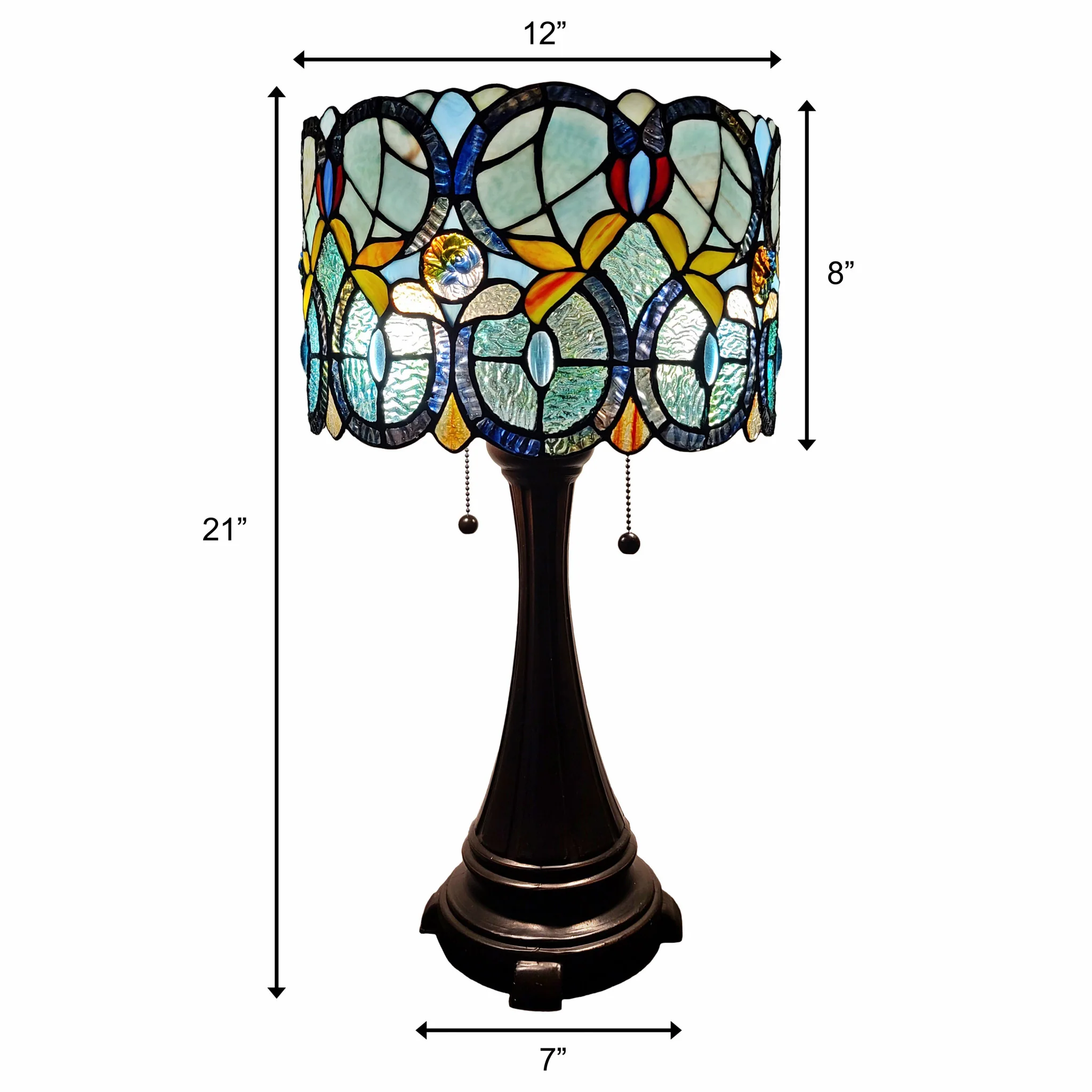 21" Stained Glass Two Light Jeweled Floral Drum Table Lamp By Homeroots - Image 6