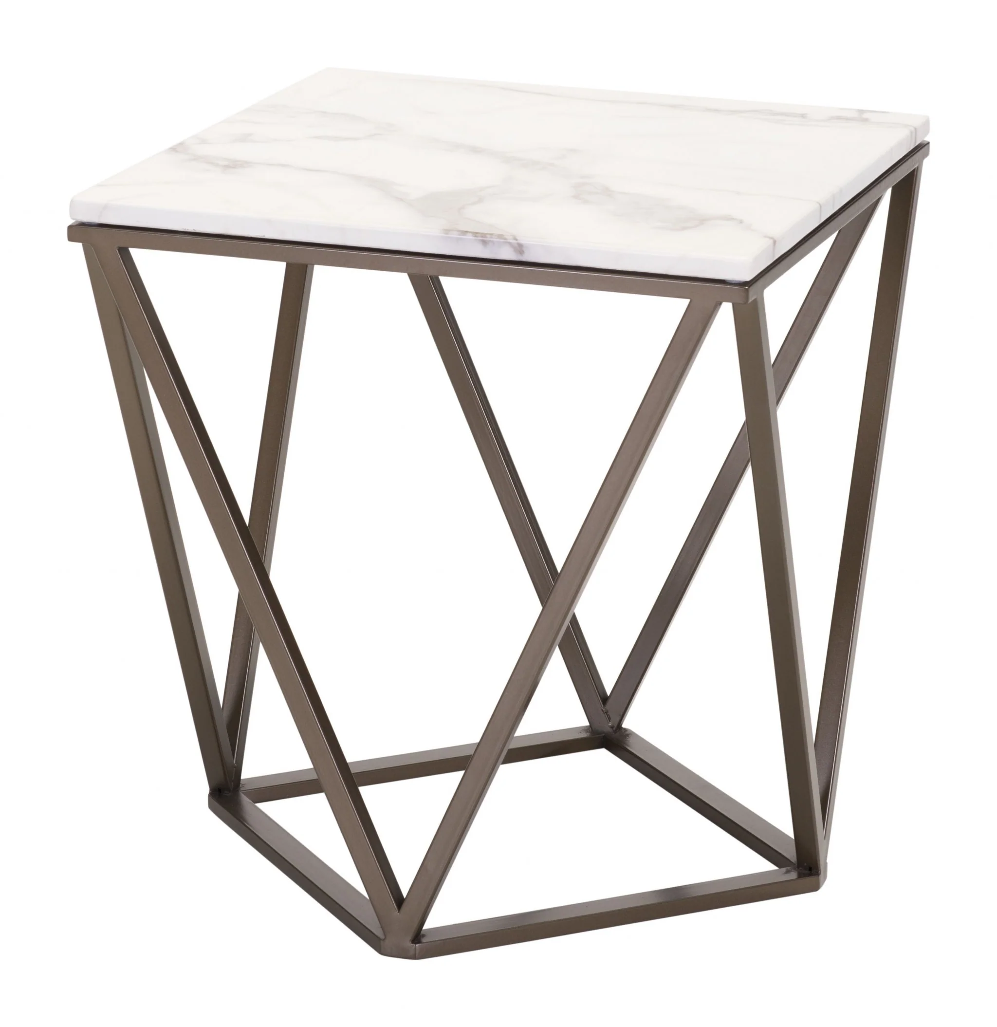 22" Antique Brass And White Stone Rectangular End Table By Homeroots - Image 2