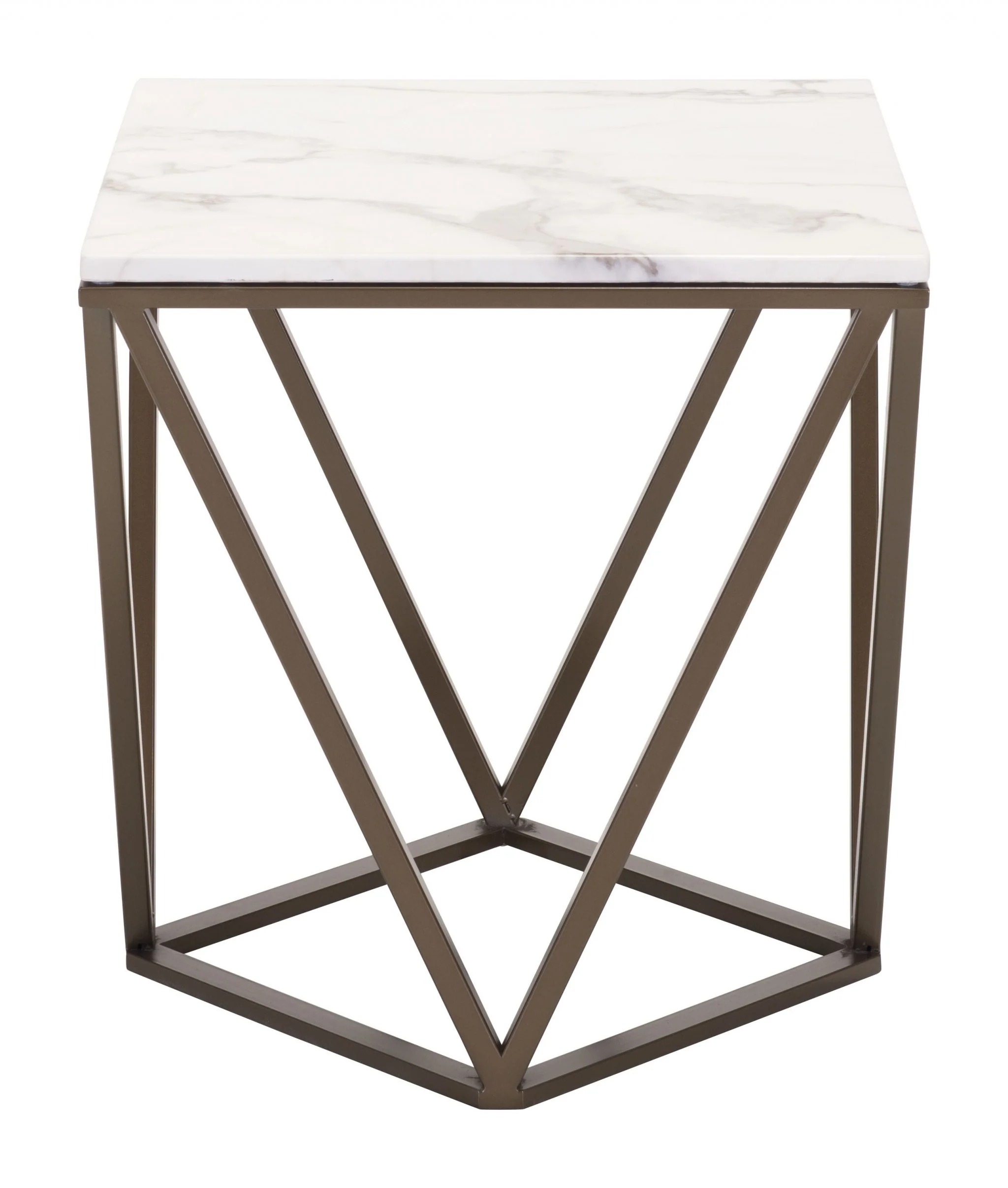 22" Antique Brass And White Stone Rectangular End Table By Homeroots - Image 3