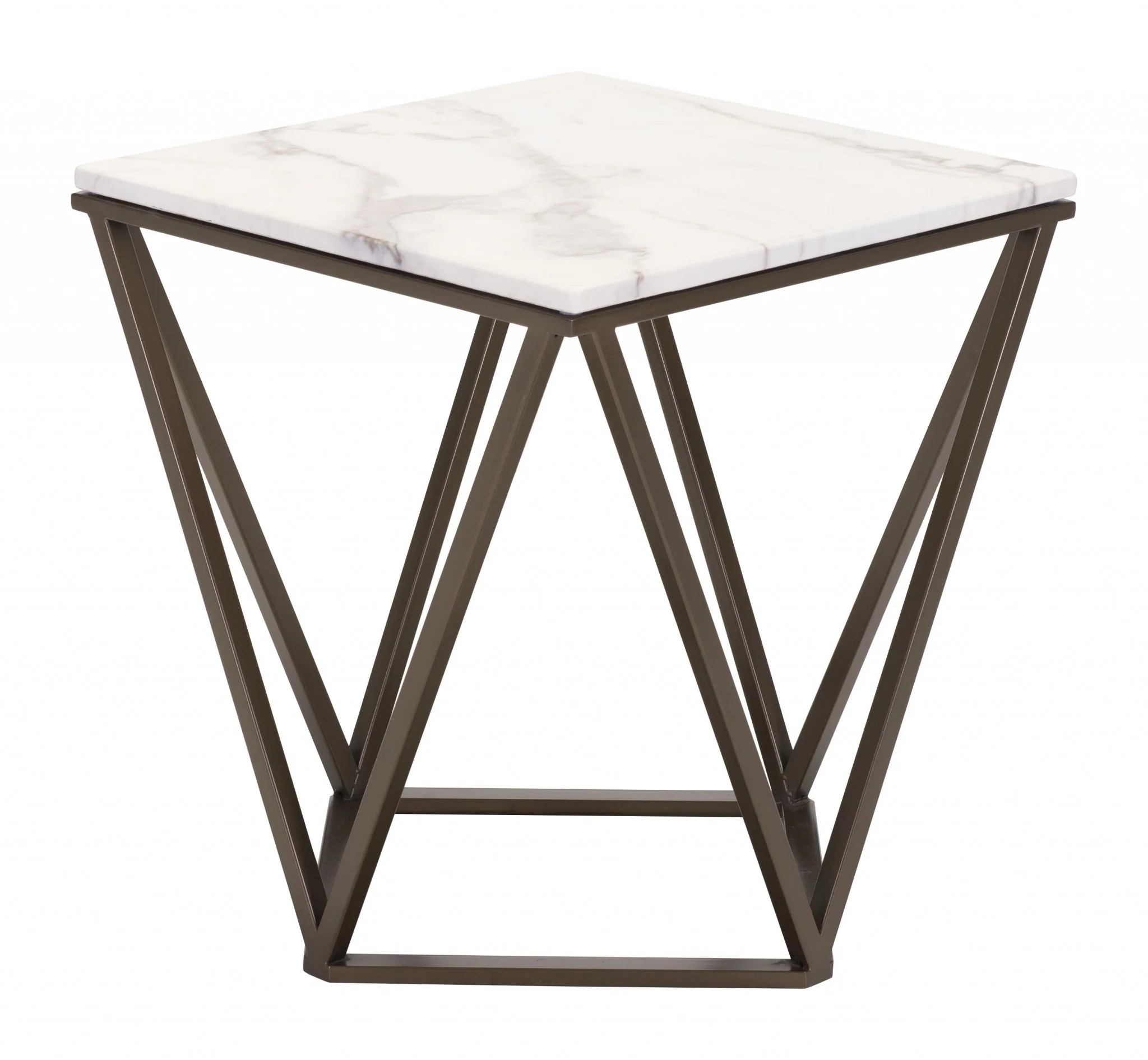 22" Antique Brass And White Stone Rectangular End Table By Homeroots - Image 4