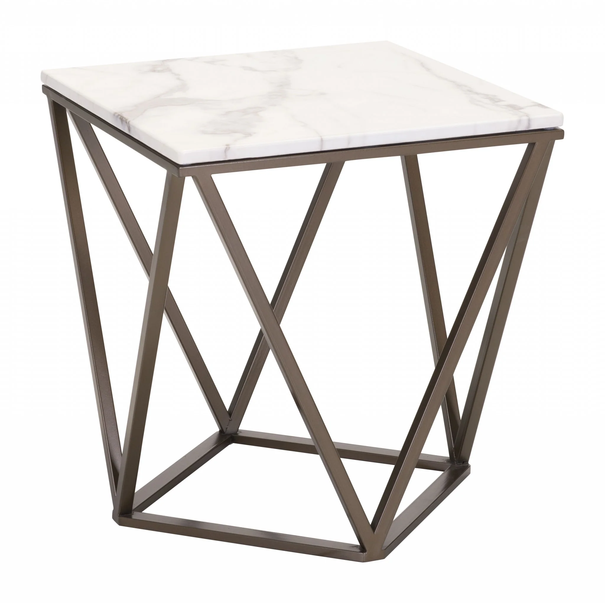 22" Antique Brass And White Stone Rectangular End Table By Homeroots - Image 5