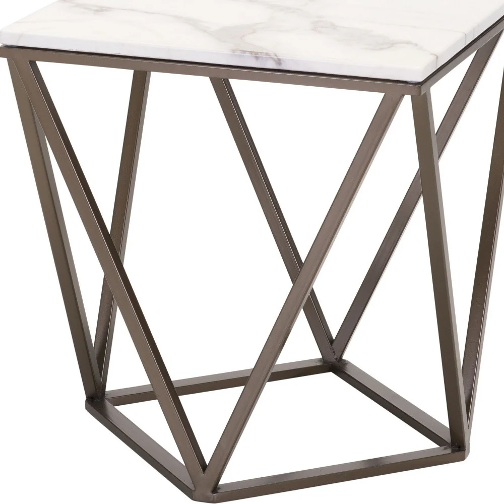 22" Antique Brass And White Stone Rectangular End Table By Homeroots - Image 7