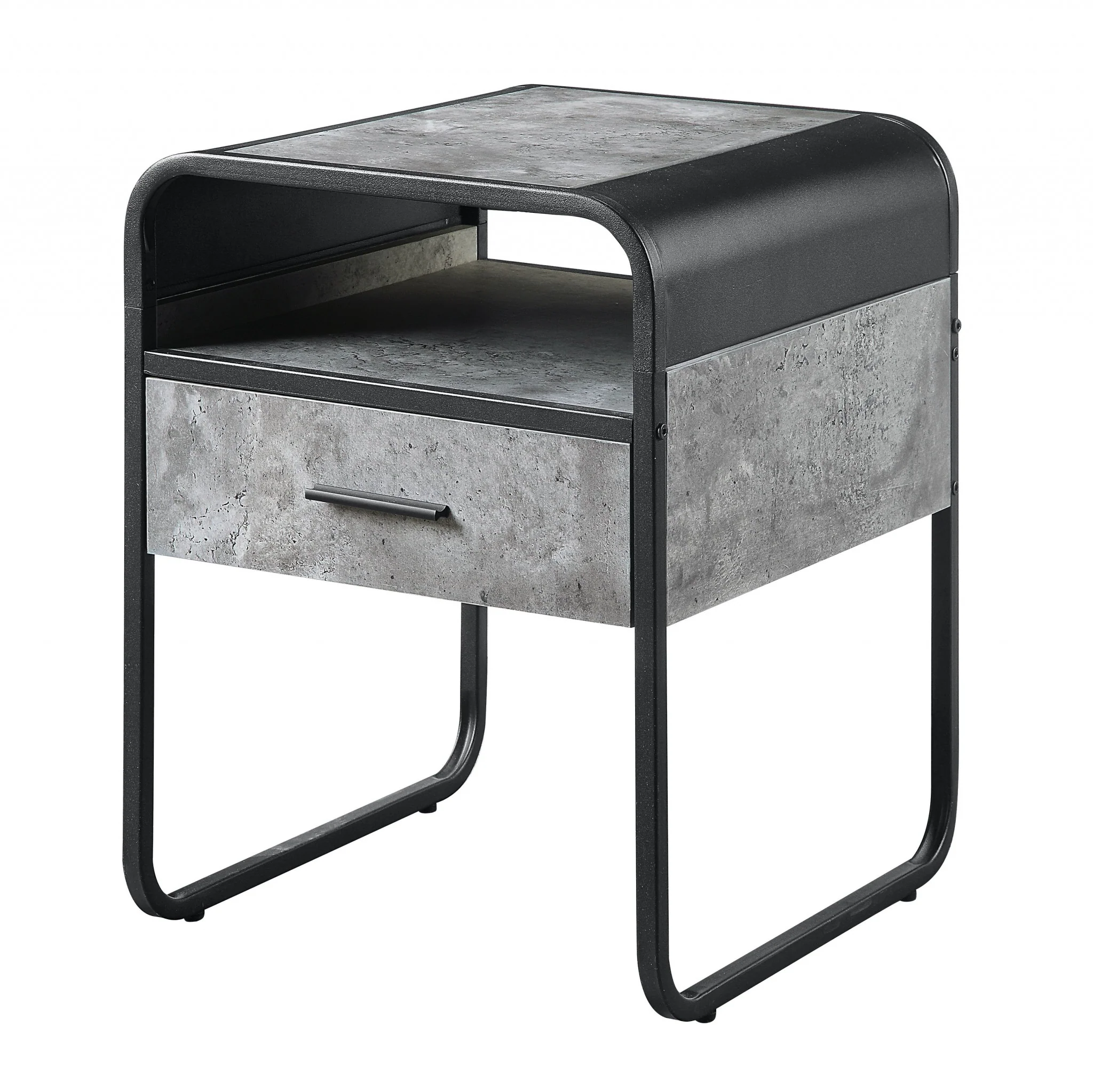 22" Black And Concrete Gray Manufactured Wood And Metal Square End Table With Drawer And Shelf By Homeroots - Image 2