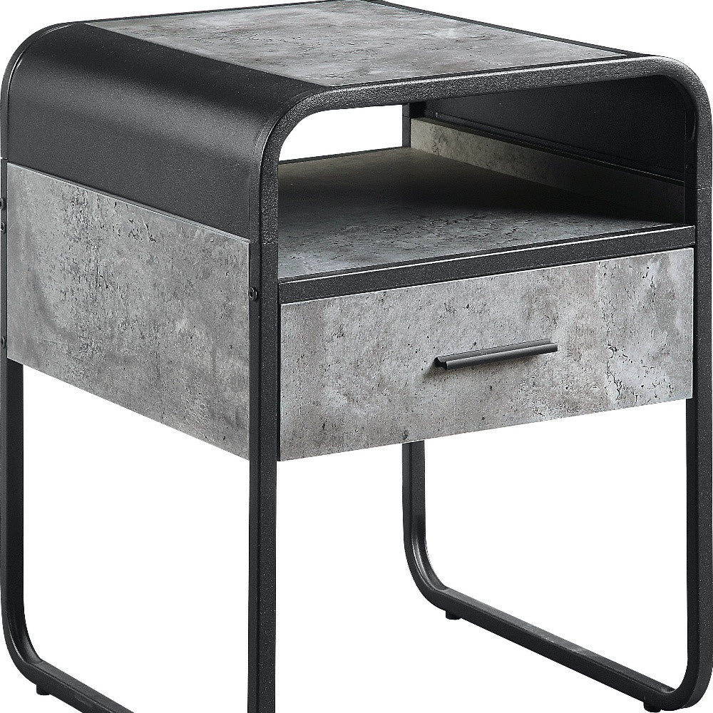 22" Black And Concrete Gray Manufactured Wood And Metal Square End Table With Drawer And Shelf By Homeroots - Image 4