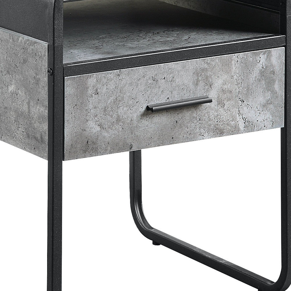 22" Black And Concrete Gray Manufactured Wood And Metal Square End Table With Drawer And Shelf By Homeroots - Image 5