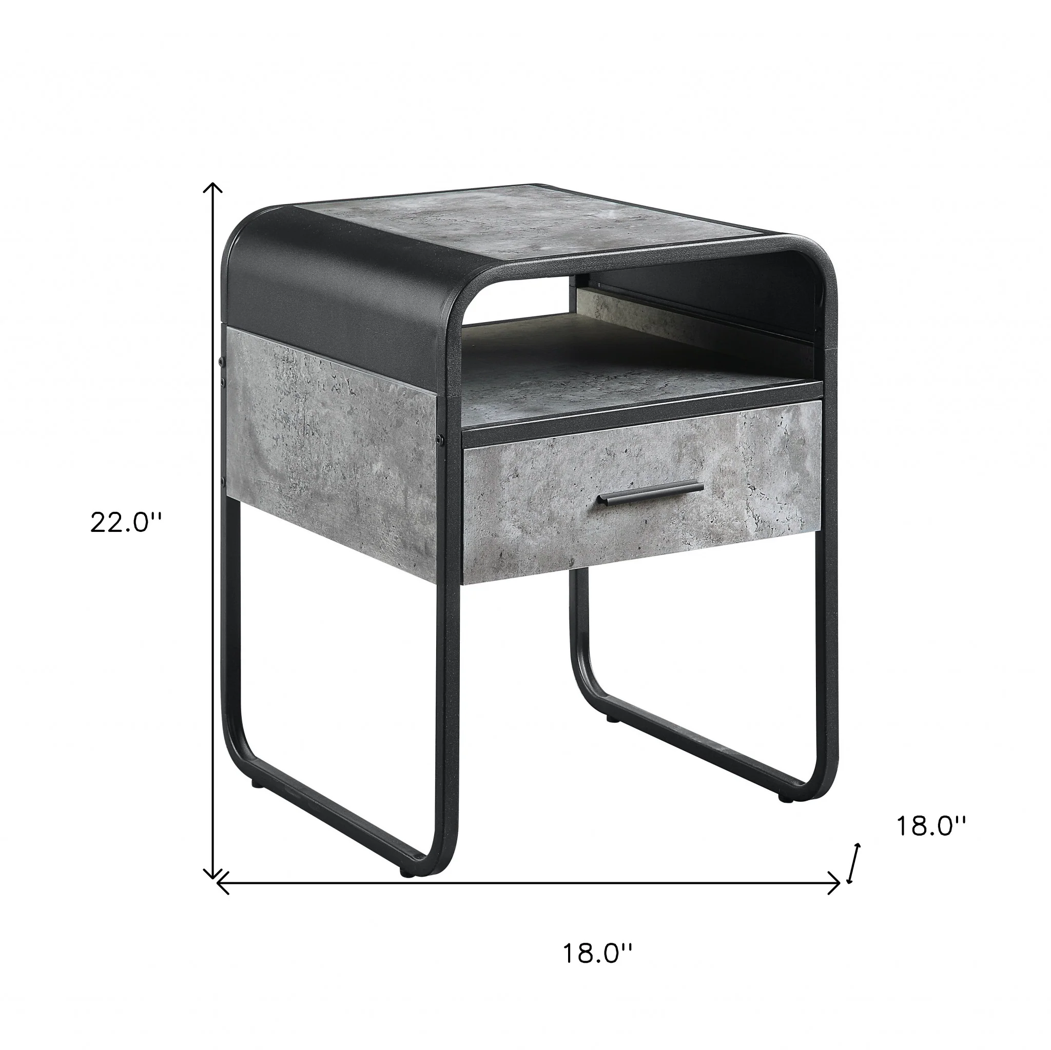 22" Black And Concrete Gray Manufactured Wood And Metal Square End Table With Drawer And Shelf By Homeroots - Image 7